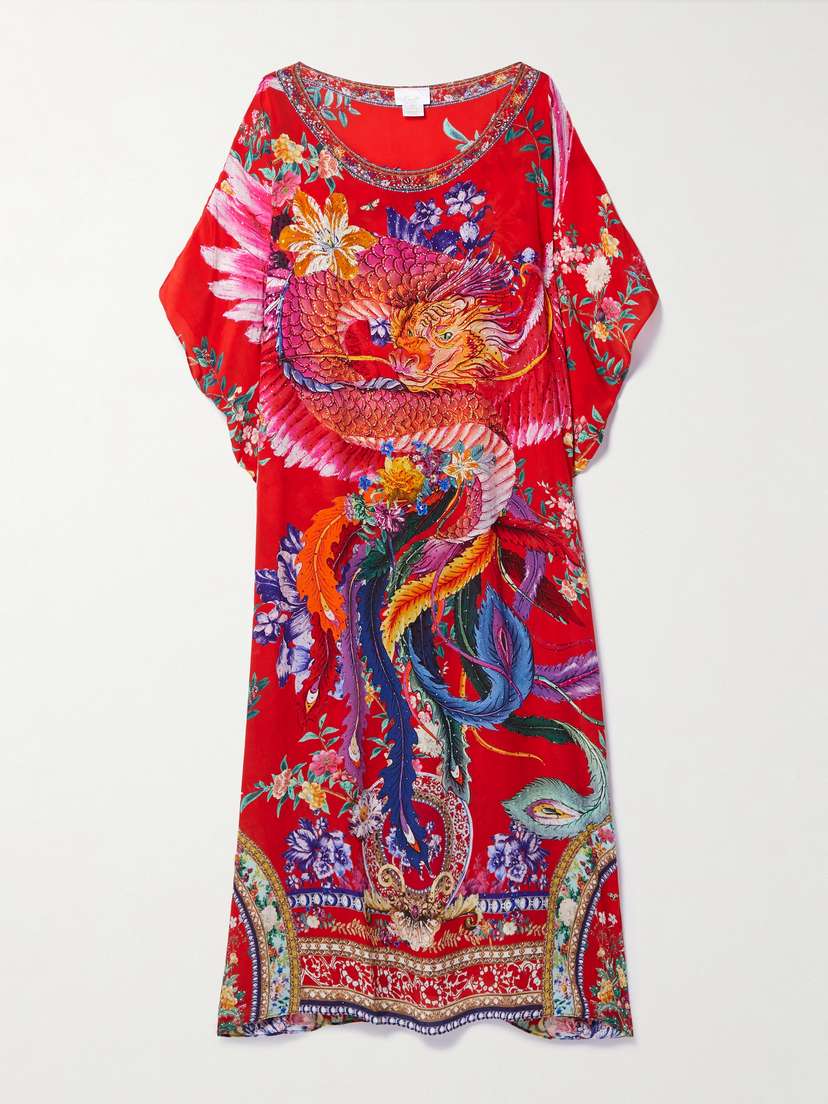 Camilla Crystal-embellished Printed Silk Crepe De Chine Kaftan