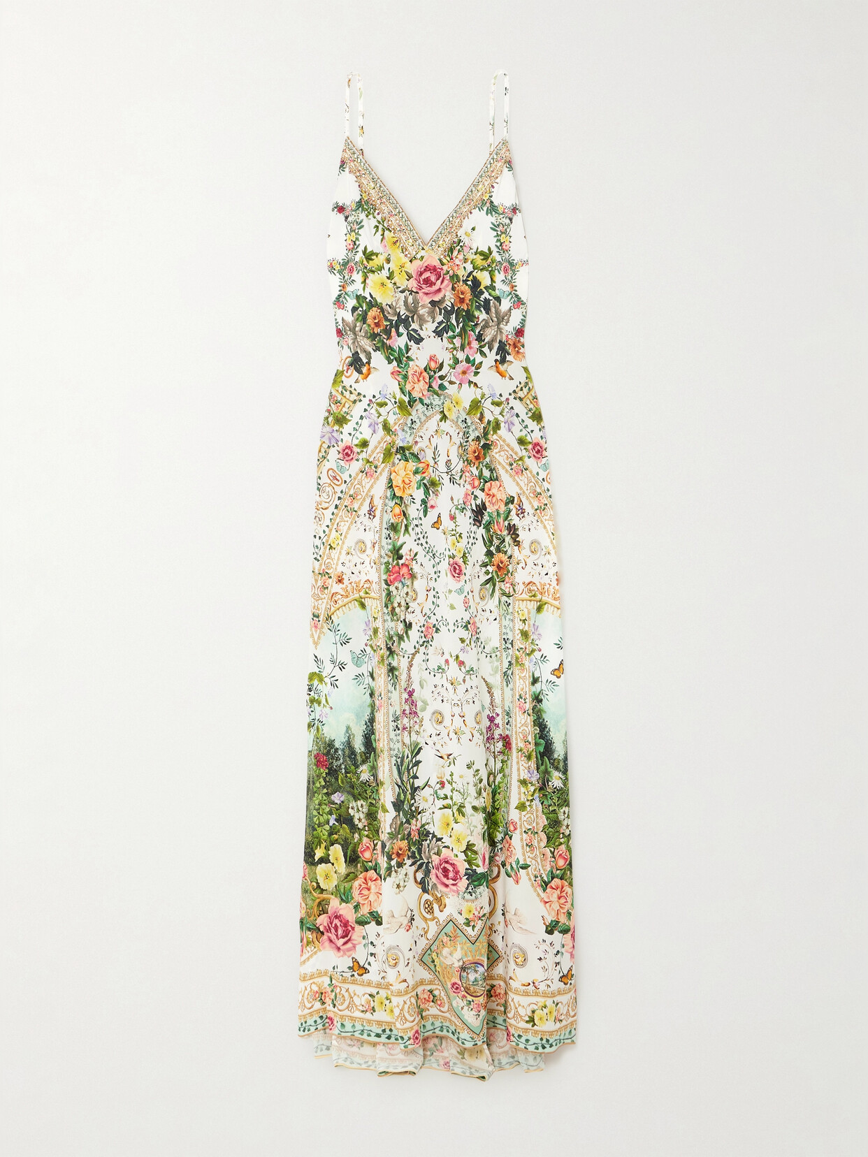 Camilla Crystal-embellished Floral-print Silk-crepe Maxi Dress - White