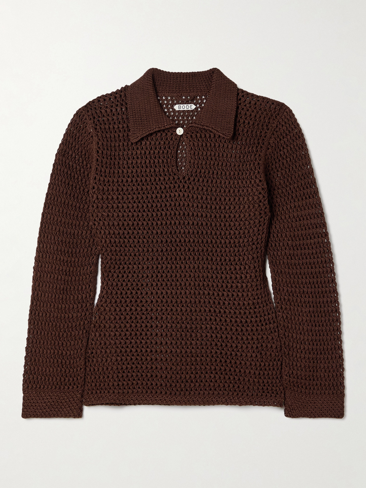 Shop Bode Willows Crocheted Cotton Polo Shirt In Brown