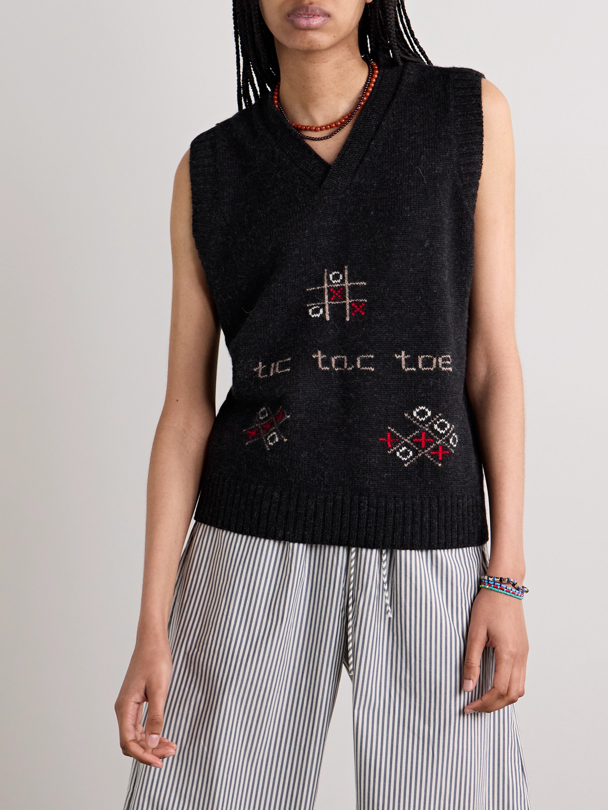 BODE TIC TAC TOE INTARSIA ALPACA AND MERINO WOOL-BLEND VEST