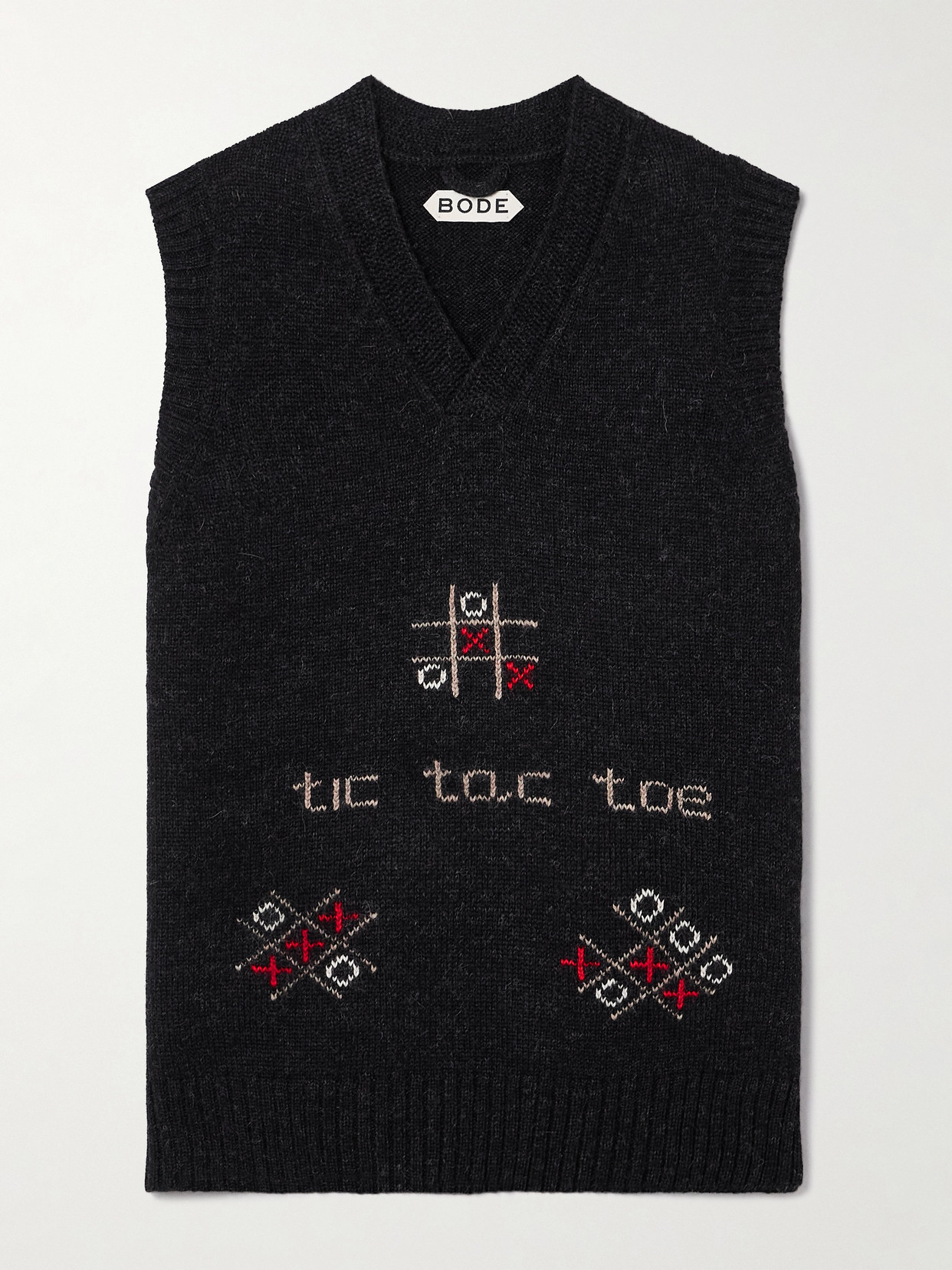 Bode Tic Tac Toe Intarsia Alpaca And Merino Wool-blend Waistcoat In Grey