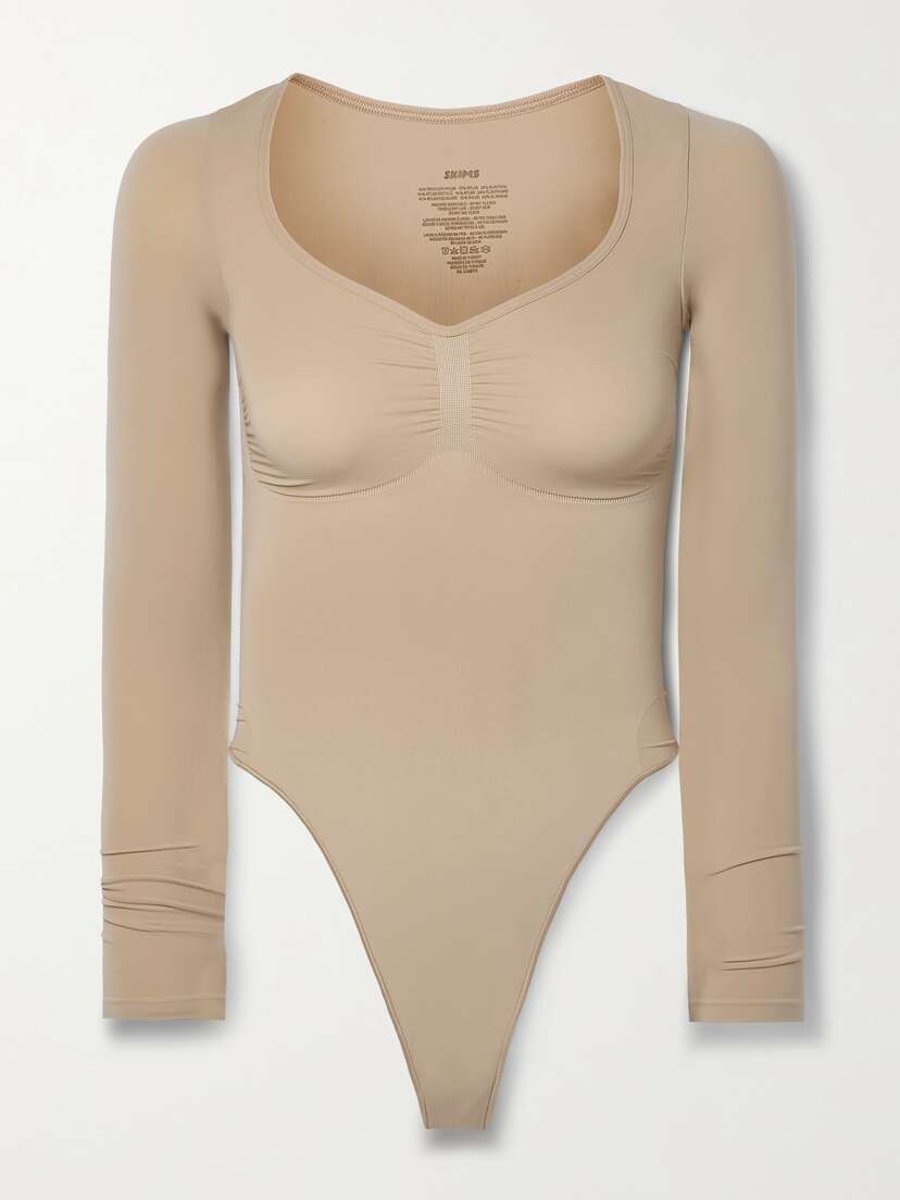Skims Seamless Sculpt ong Sleeve Thong Bodysuit - Clay
