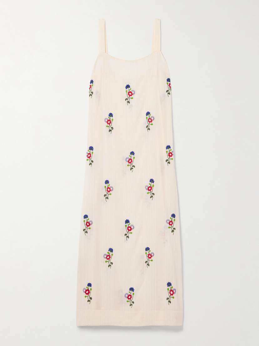 BODE Bead-embellished Cotton-voile Midi Dress