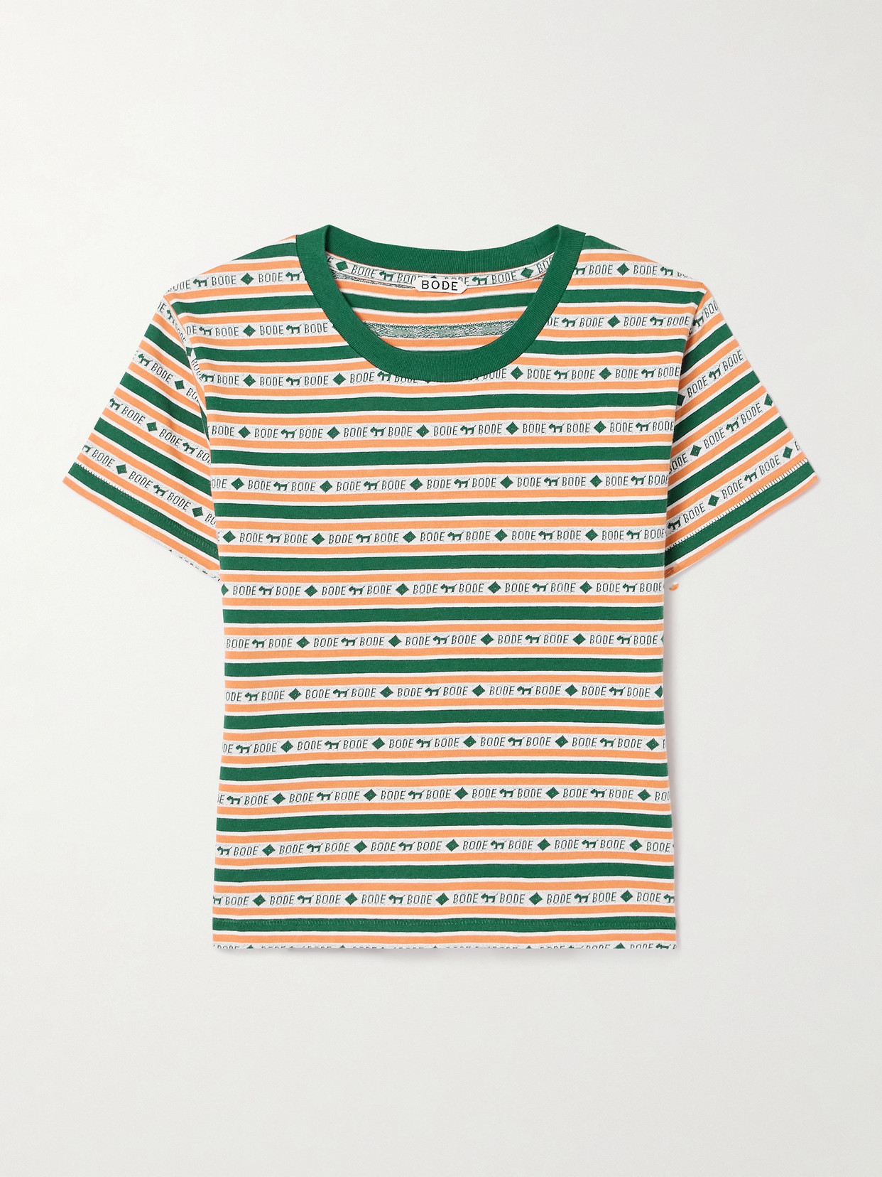 BODE - Scottie Striped Cotton-jacquard T-shirt - Green