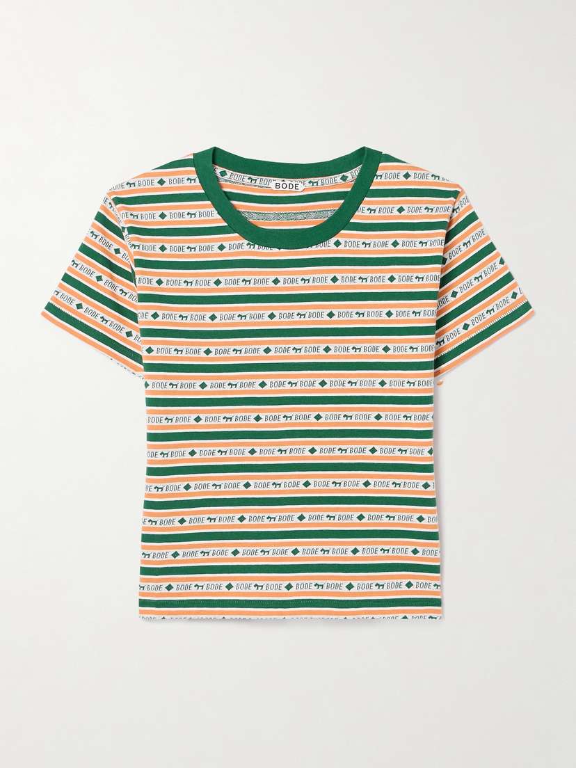 BODE Scottie Striped Cotton-jacquard T-shirt - x large