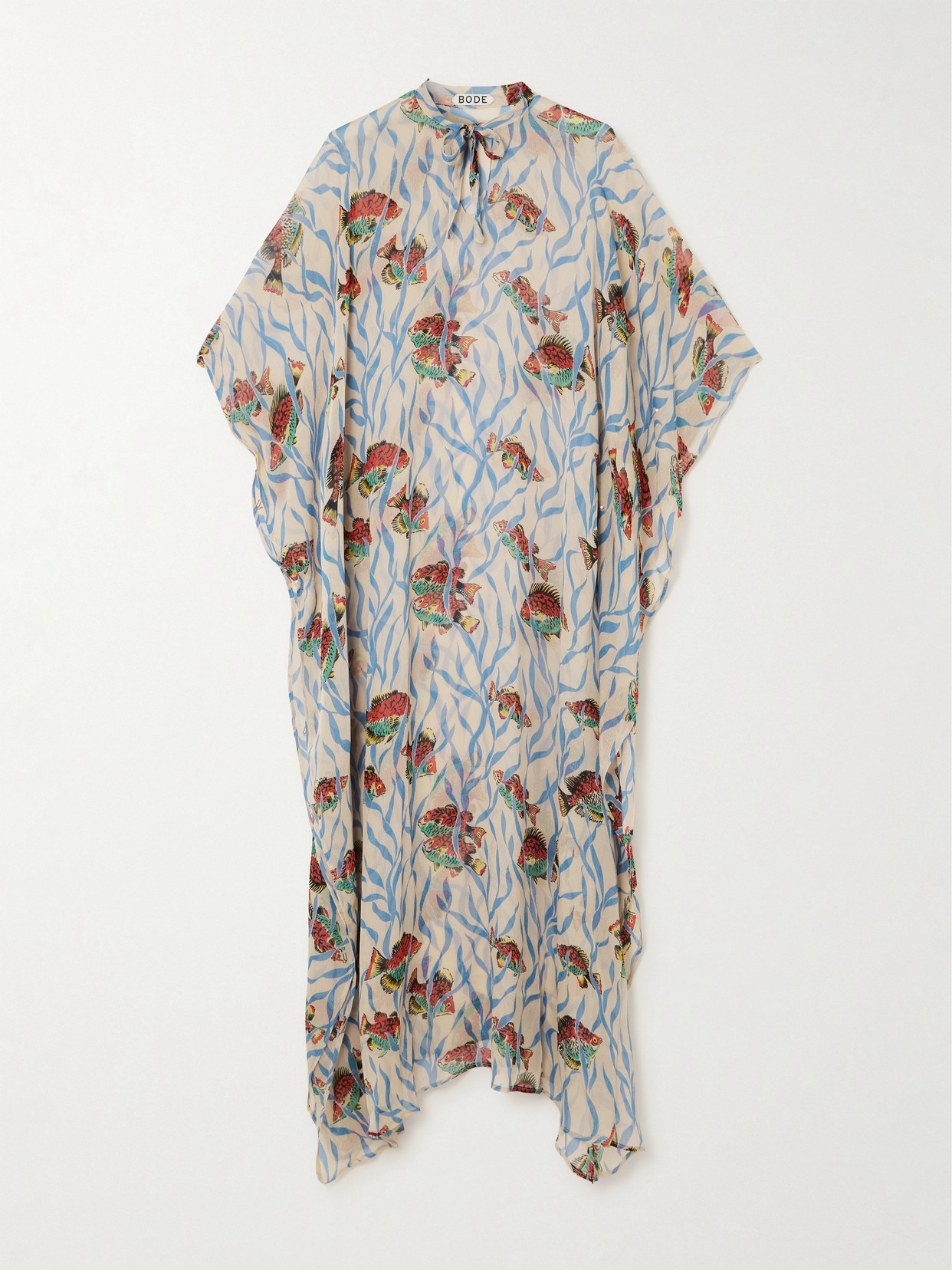 Bode Swimmers Asymmetric Tie-detailed Printed Crepon Maxi Dress In Multi