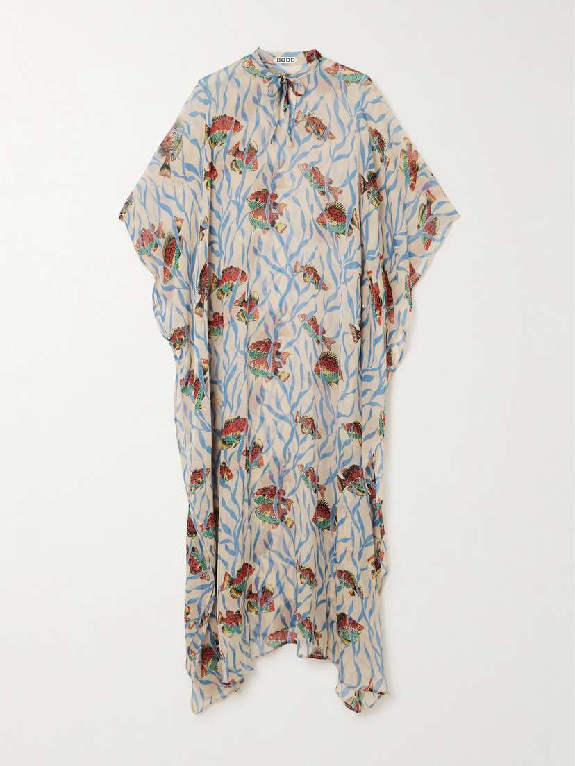 BODE Swimmers Asymmetric Tie-detailed Printed Crepon Maxi Dress