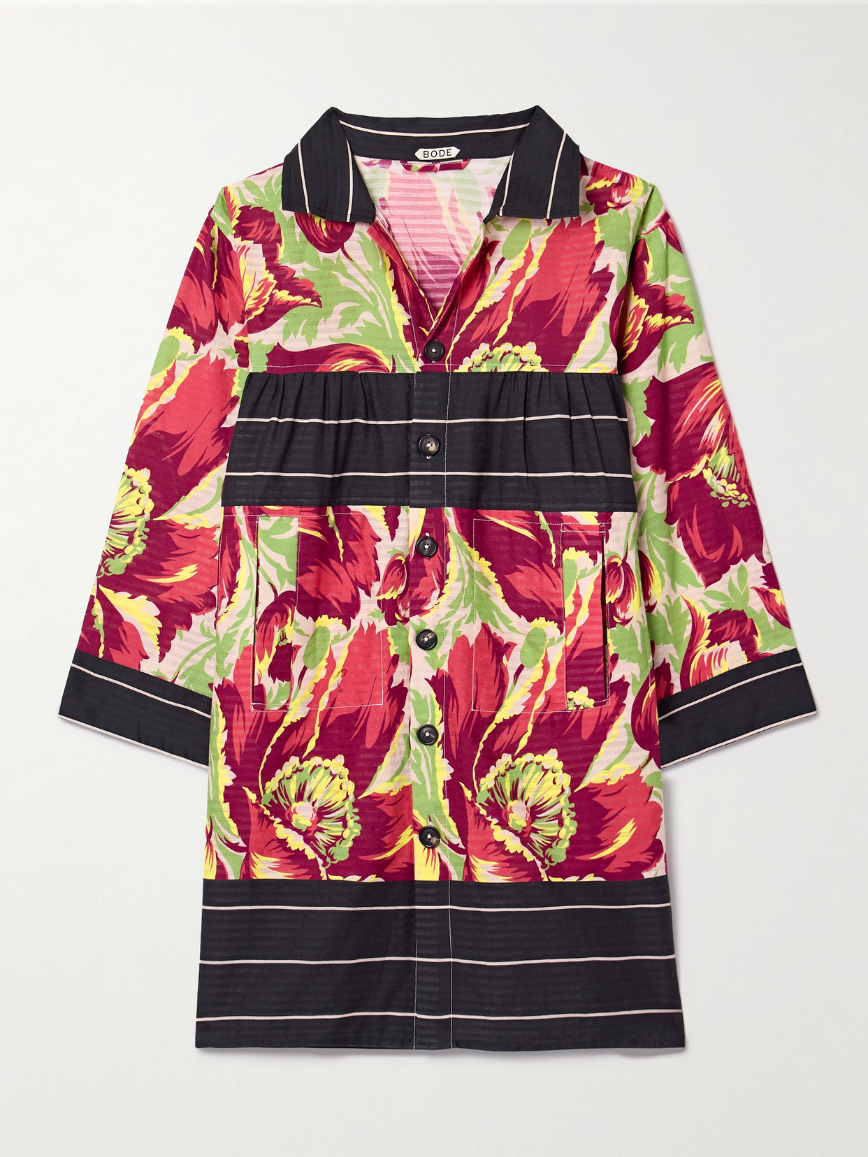 Bode Printed Cotton-jacquard Mini Shirt Dress In Multi