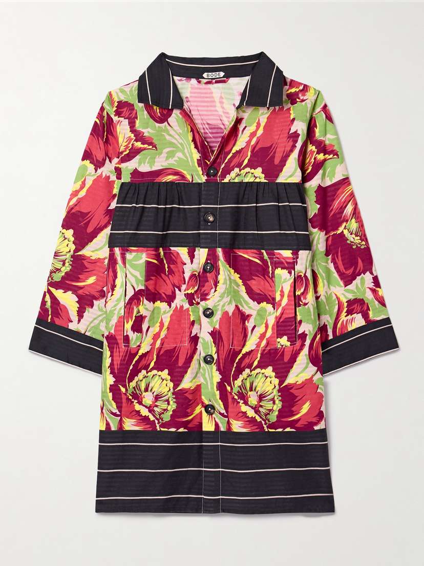 BODE Printed Cotton-jacquard Mini Shirt Dress