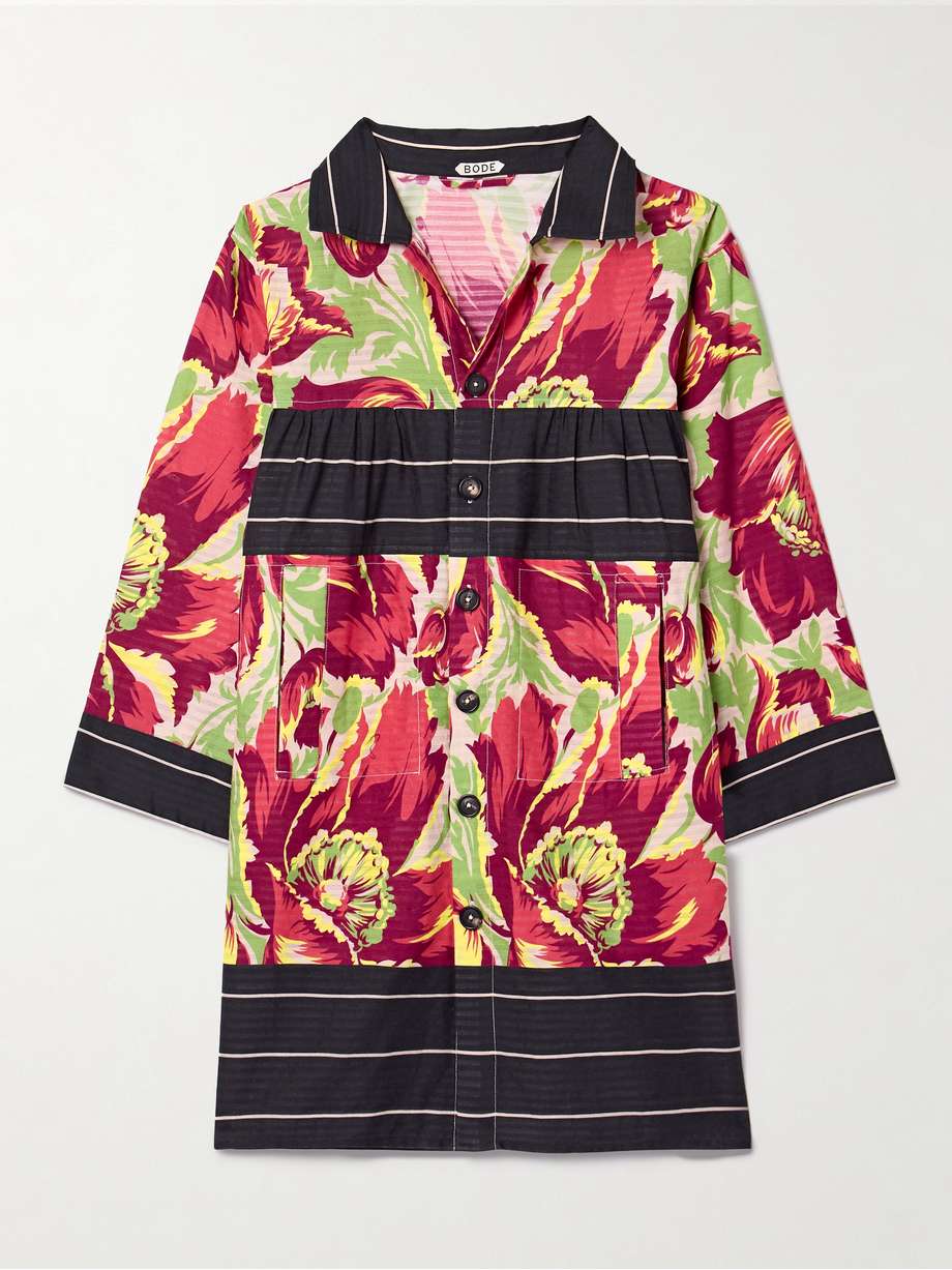 printed cotton-jacquard mini shirt dress