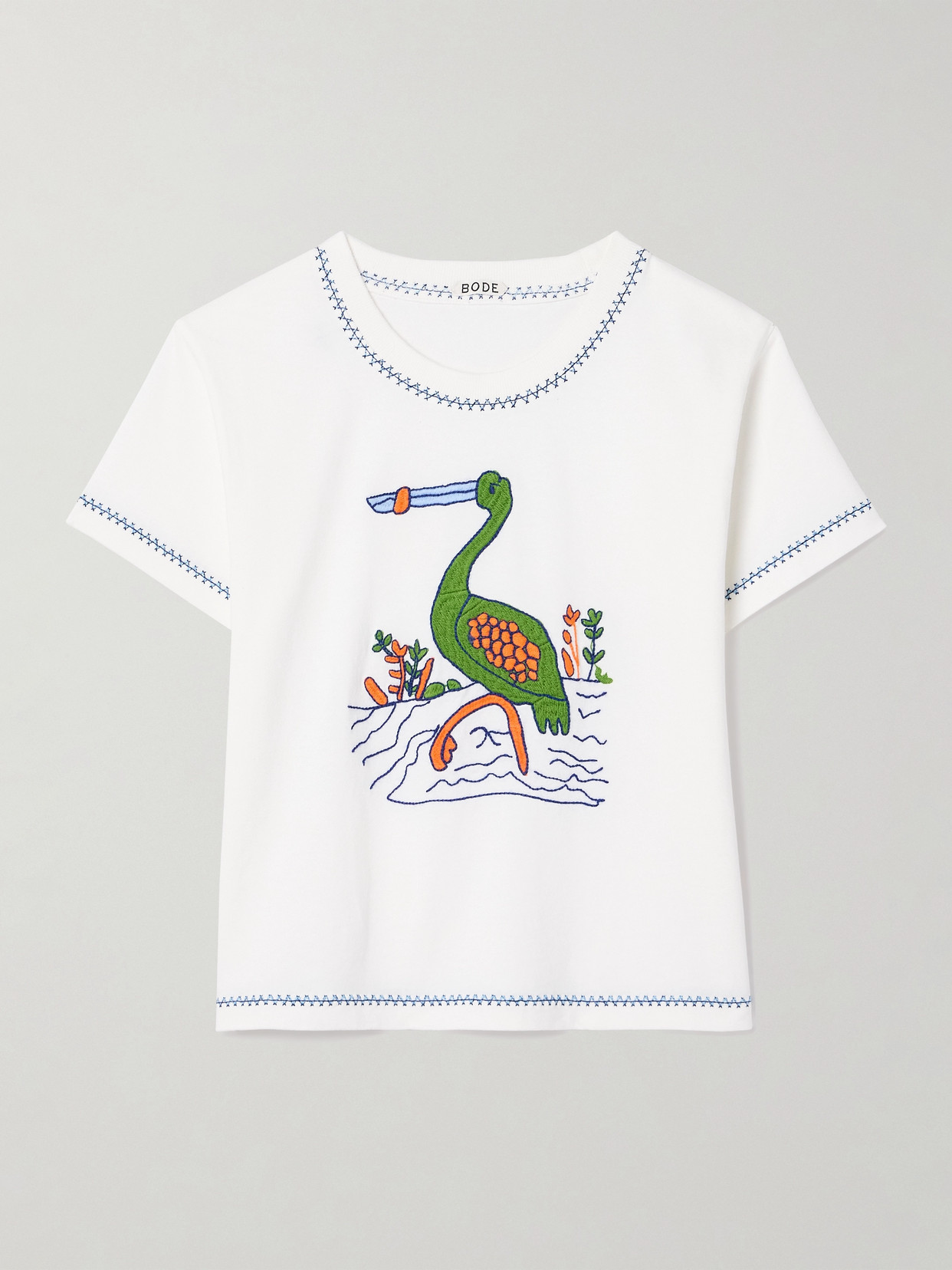 BODE - Heron Embroidered Cotton-jersey T-shirt - White