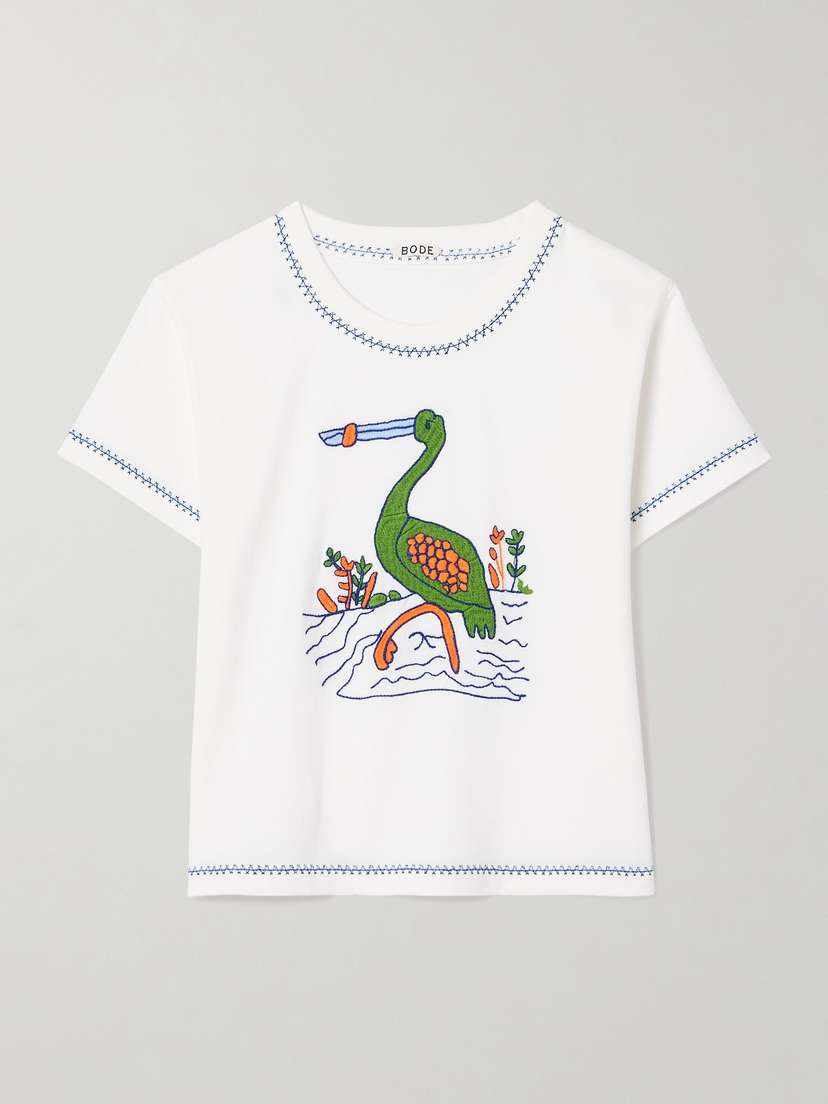 BODE Heron Embroidered Cotton-jersey T-shirt - x large