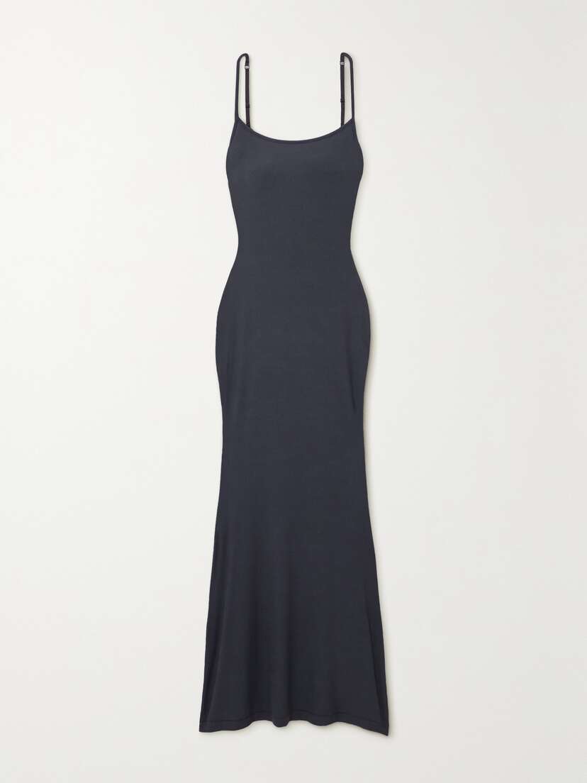 Skims Soft Lounge Rib Long Stretch-modal Slip Dress - Graphite
