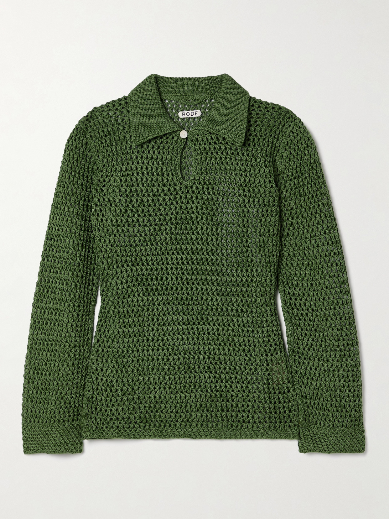 BODE - Willows Crocheted Cotton Polo Shirt - Green