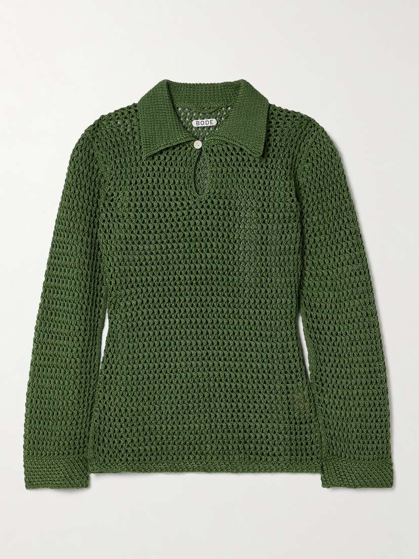 BODE Willows Crocheted Cotton Polo Shirt
