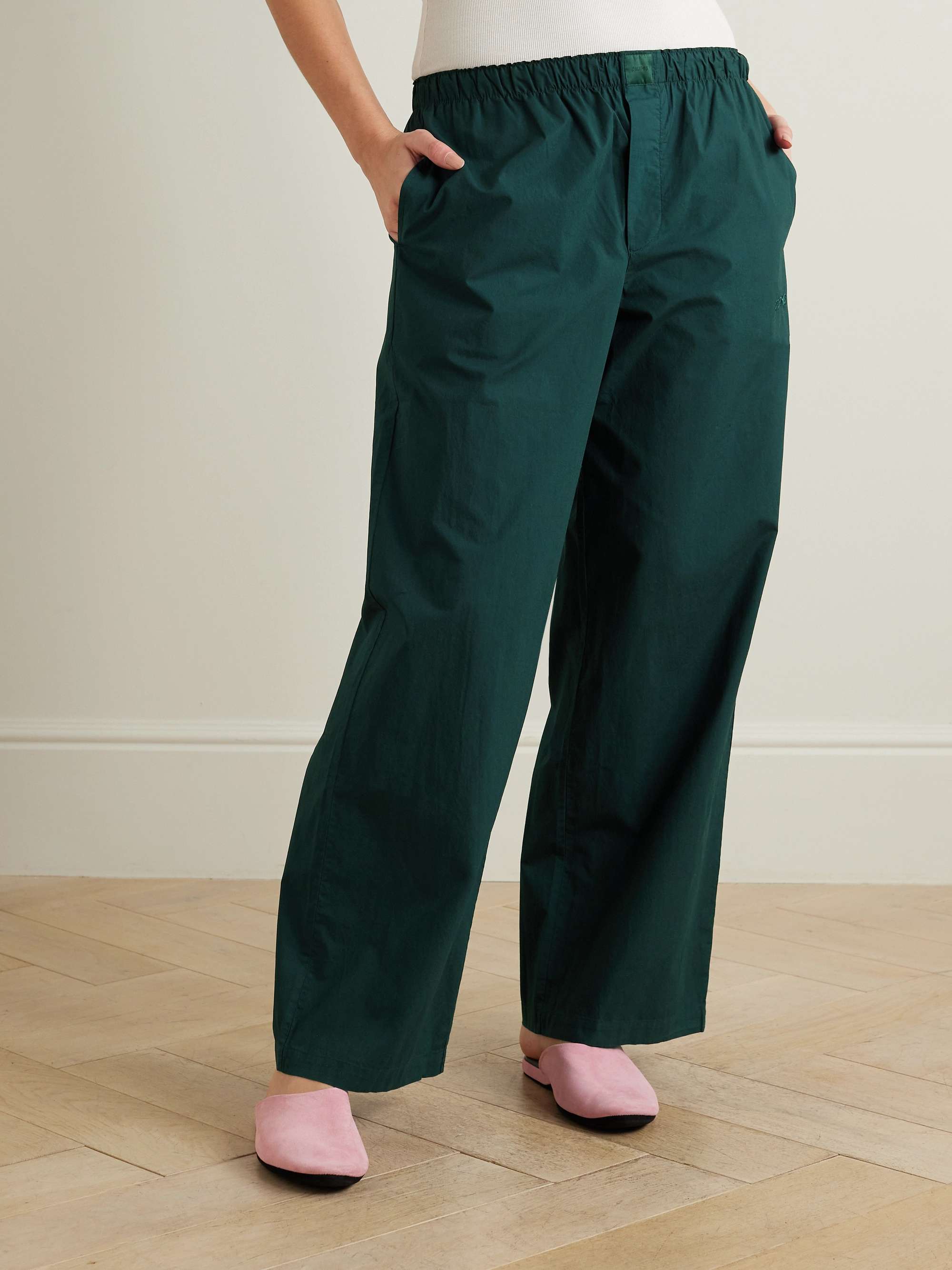 SKIMS Cotton Poplin Sleep Pant Pine Logo NETAPORTER
