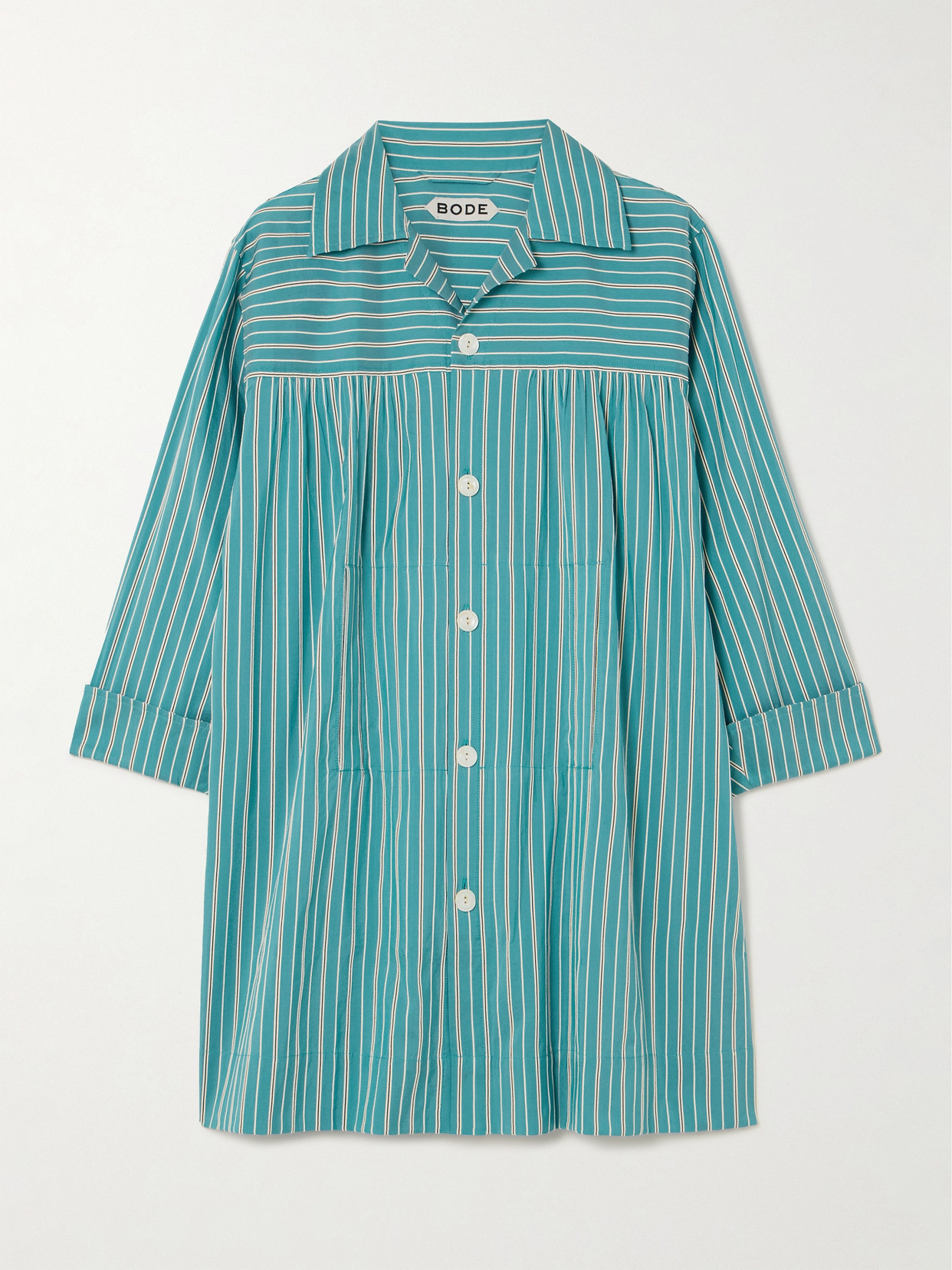 BODE - Shore Stripe Quincy Cotton-blend Poplin Mini Shirt Dress - Blue