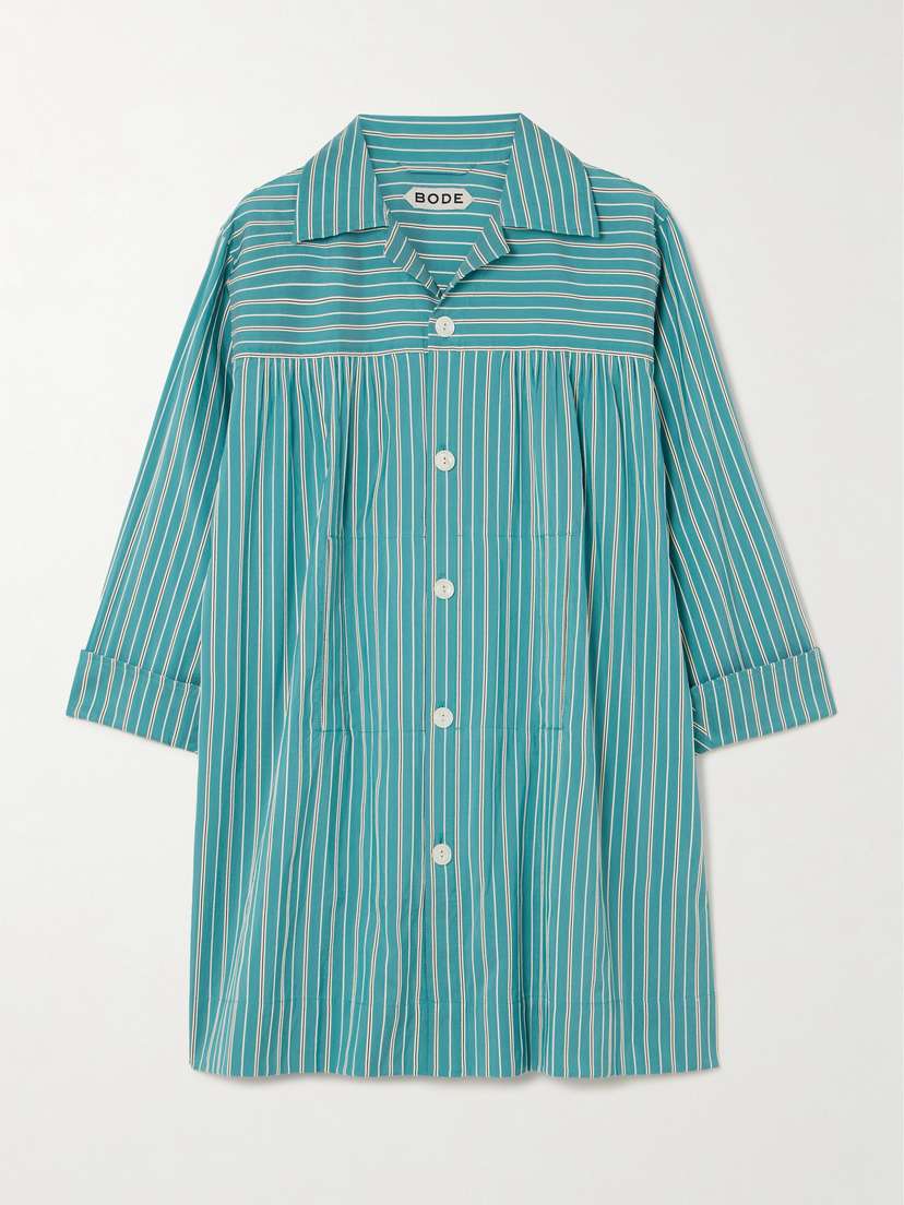BODE Shore Stripe Quincy Cotton-blend Poplin Mini Shirt Dress