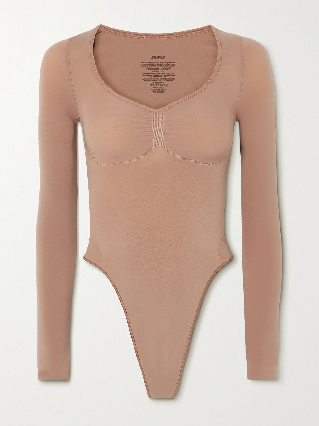 Skims Seamless Sculpt Long Sleeve Thong Bodysuit In Neutrals