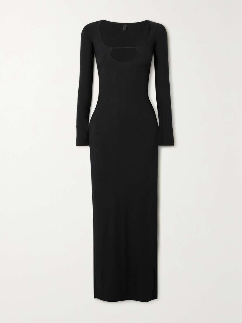 Skims Soft Lounge Long Sleeve Keyhole Dress - Onyx