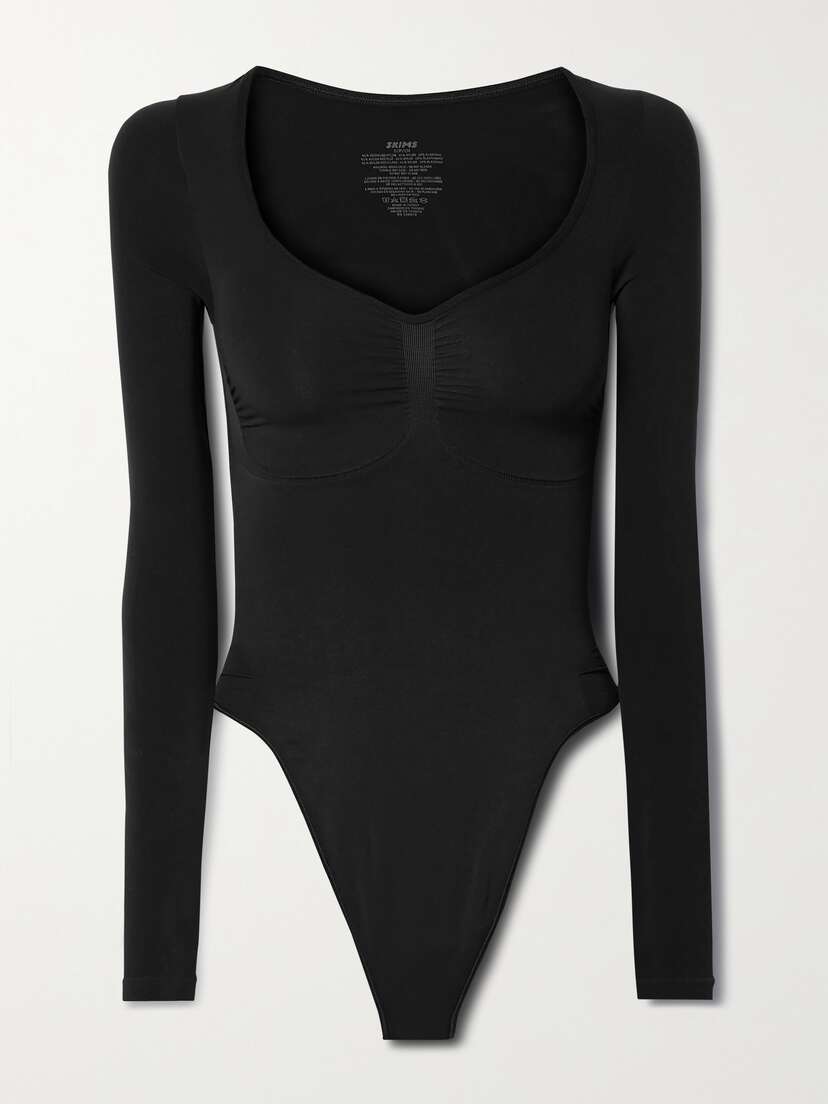 Skims Seamless Sculpt Long Sleeve Thong Bodysuit - Onyx