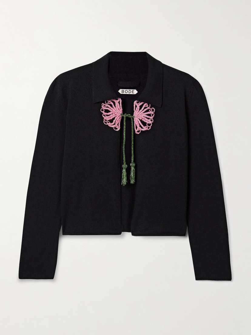 BODE Abilene Bead-embellished Merino Wool Cardigan - x large