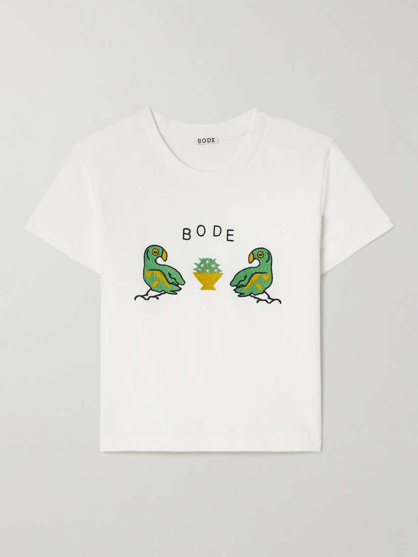 BODE Twin Parakeet Embroidered Cotton-jersey T-shirt - x large