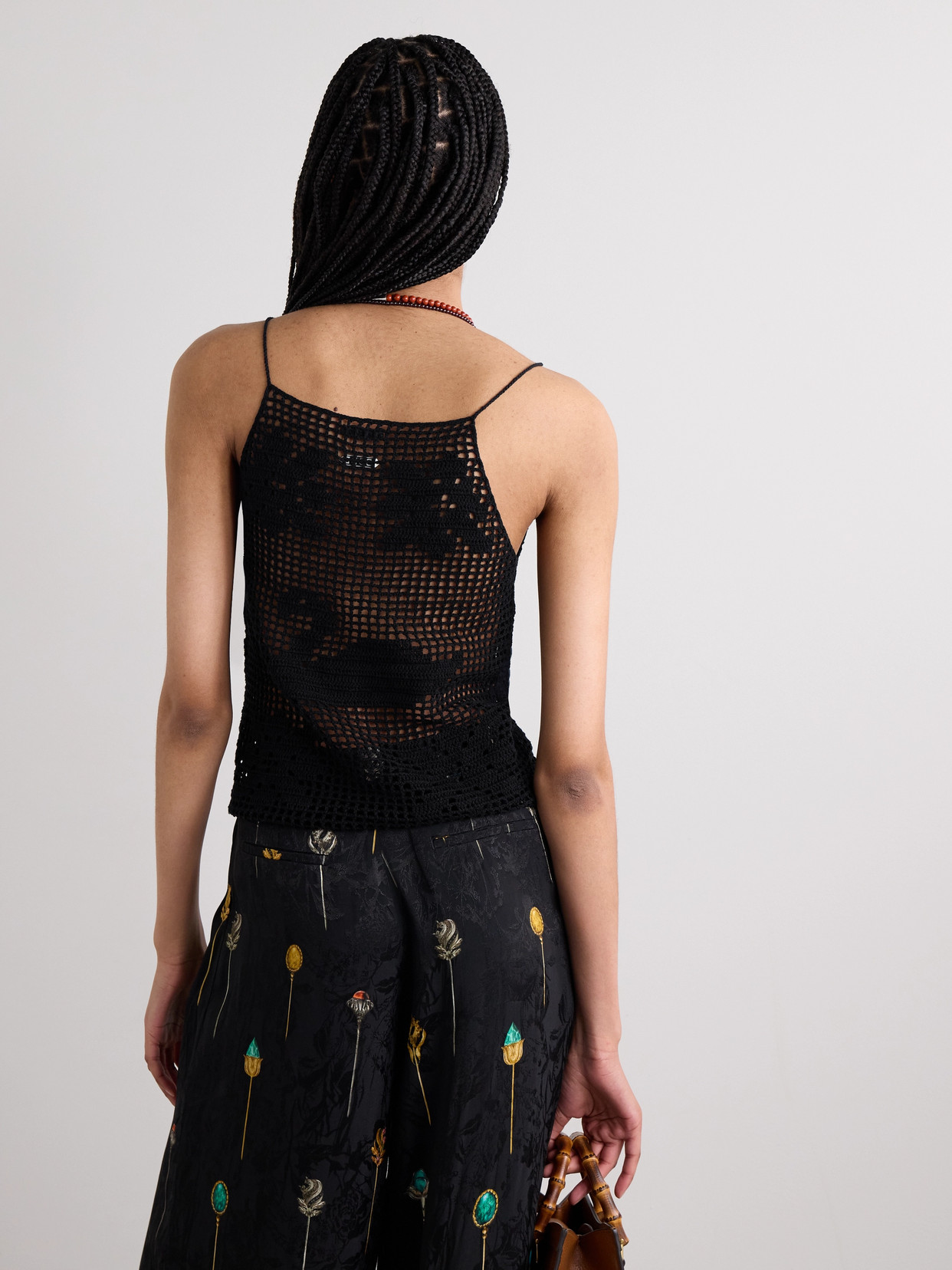 Bode Mansfield Crocheted Cotton And Linen-blend Tank In Black