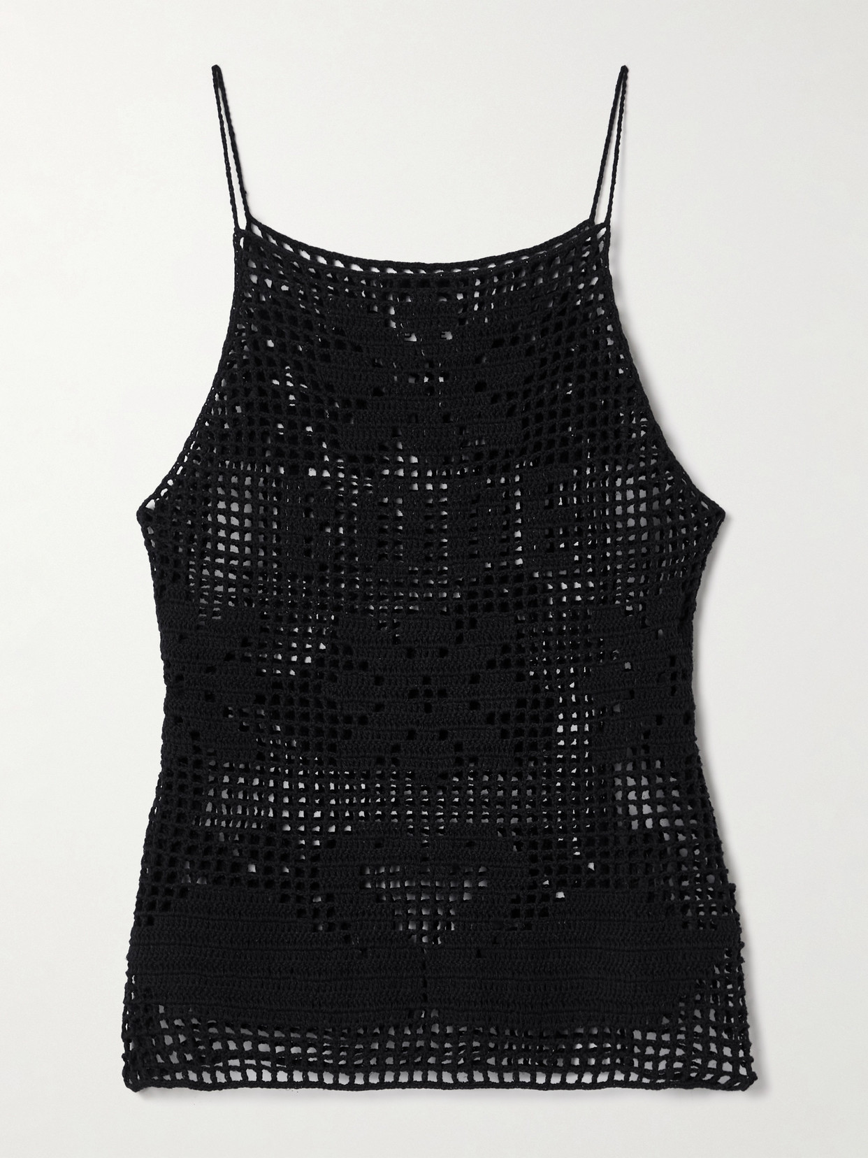 Shop Bode Mansfield Crocheted Cotton And Linen-blend Tank In Black