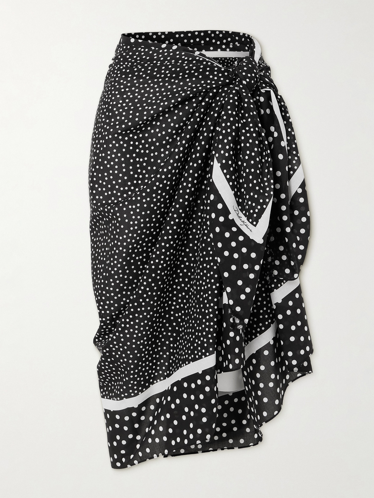 DOLCE & GABBANA - Polka-dot Cotton Pareo - Black