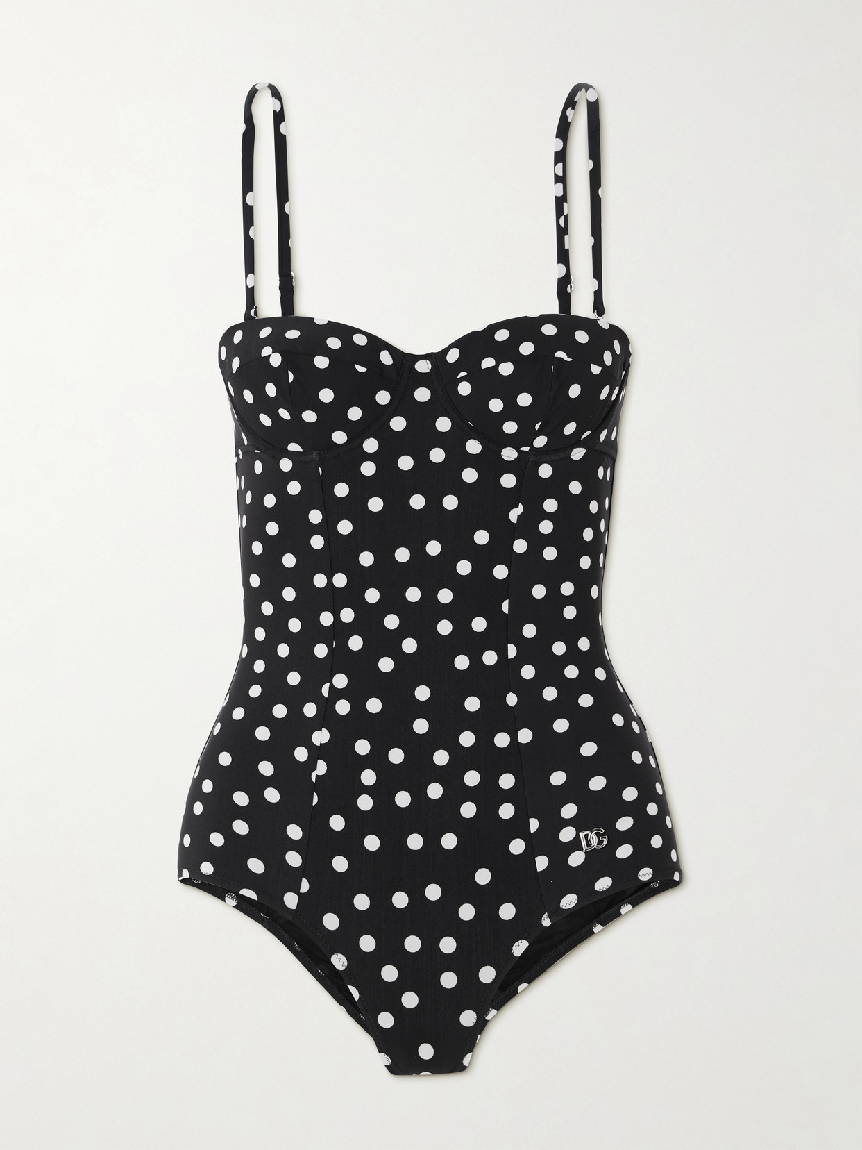 Dolce & Gabbana Polka-dot Underwired Swimsuit In Black