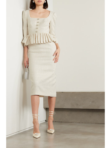 self-portrait Embellished bouclé-tweed peplum midi dress