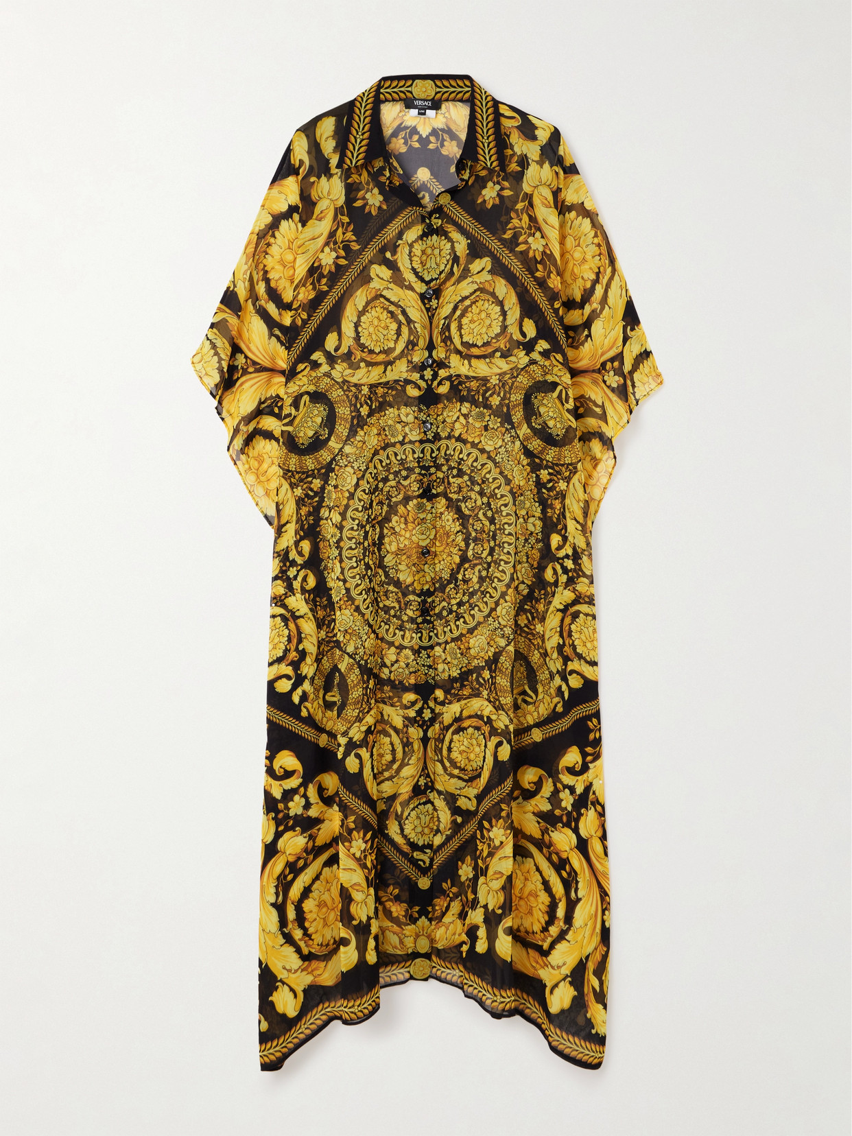 Shop Versace Printed Chiffon Kaftan In Gold