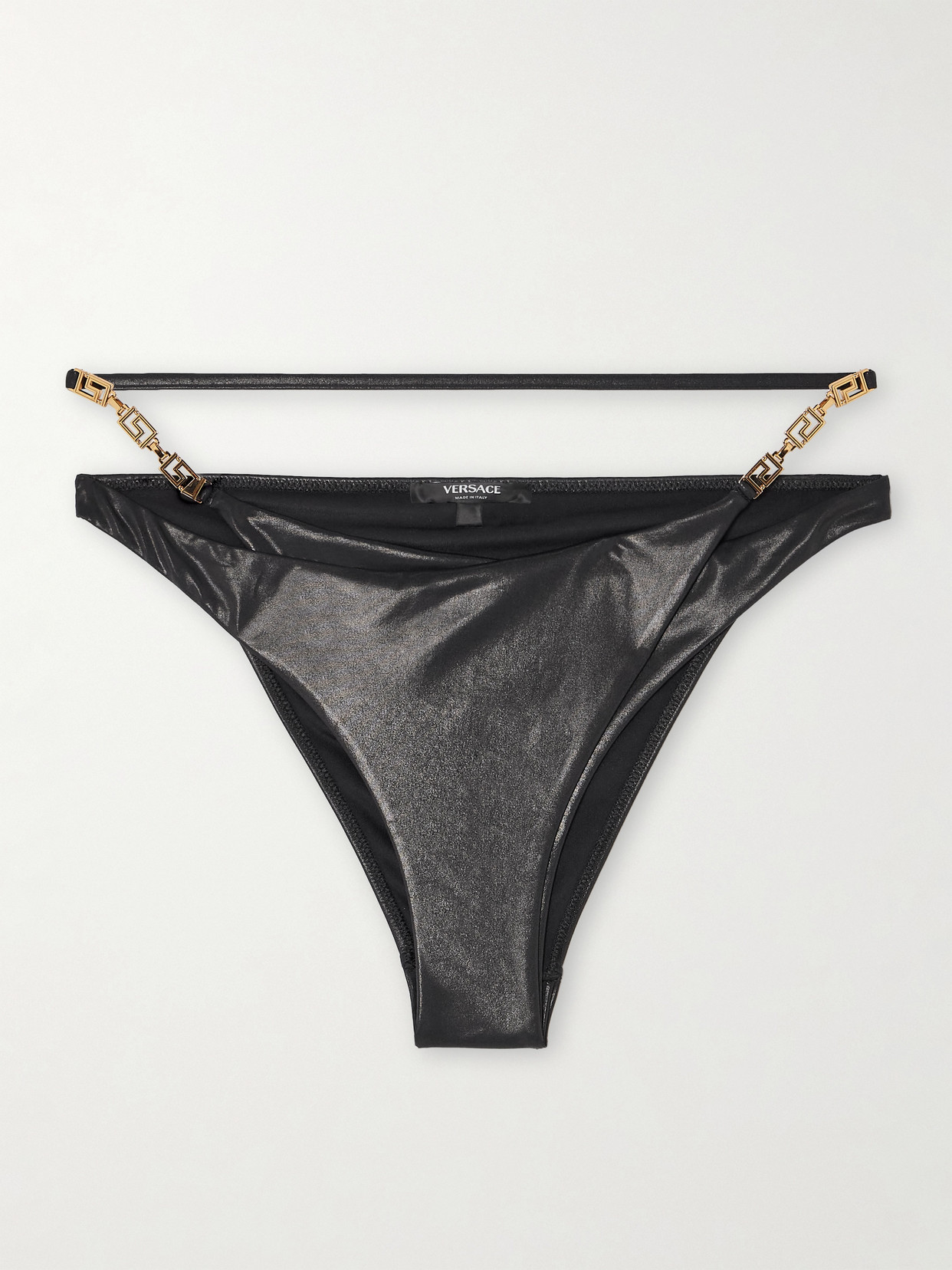 Versace Embellished Cutout Metallic Bikini Briefs - Black