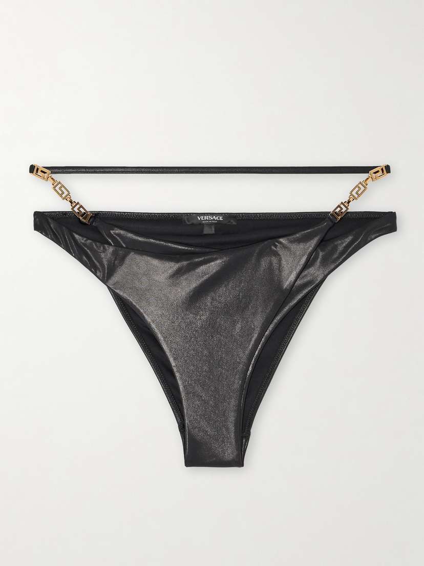 Versace Embellished Cutout Metallic Bikini Briefs