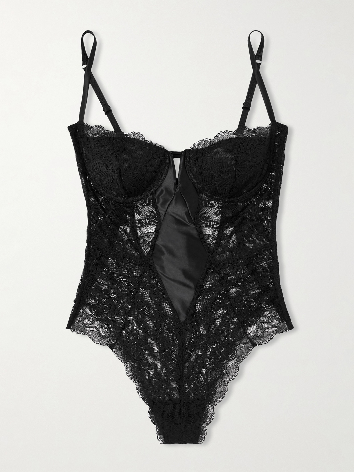 Versace - Scalloped Lace And Stretch-satin Underwired Bodysuit - Black