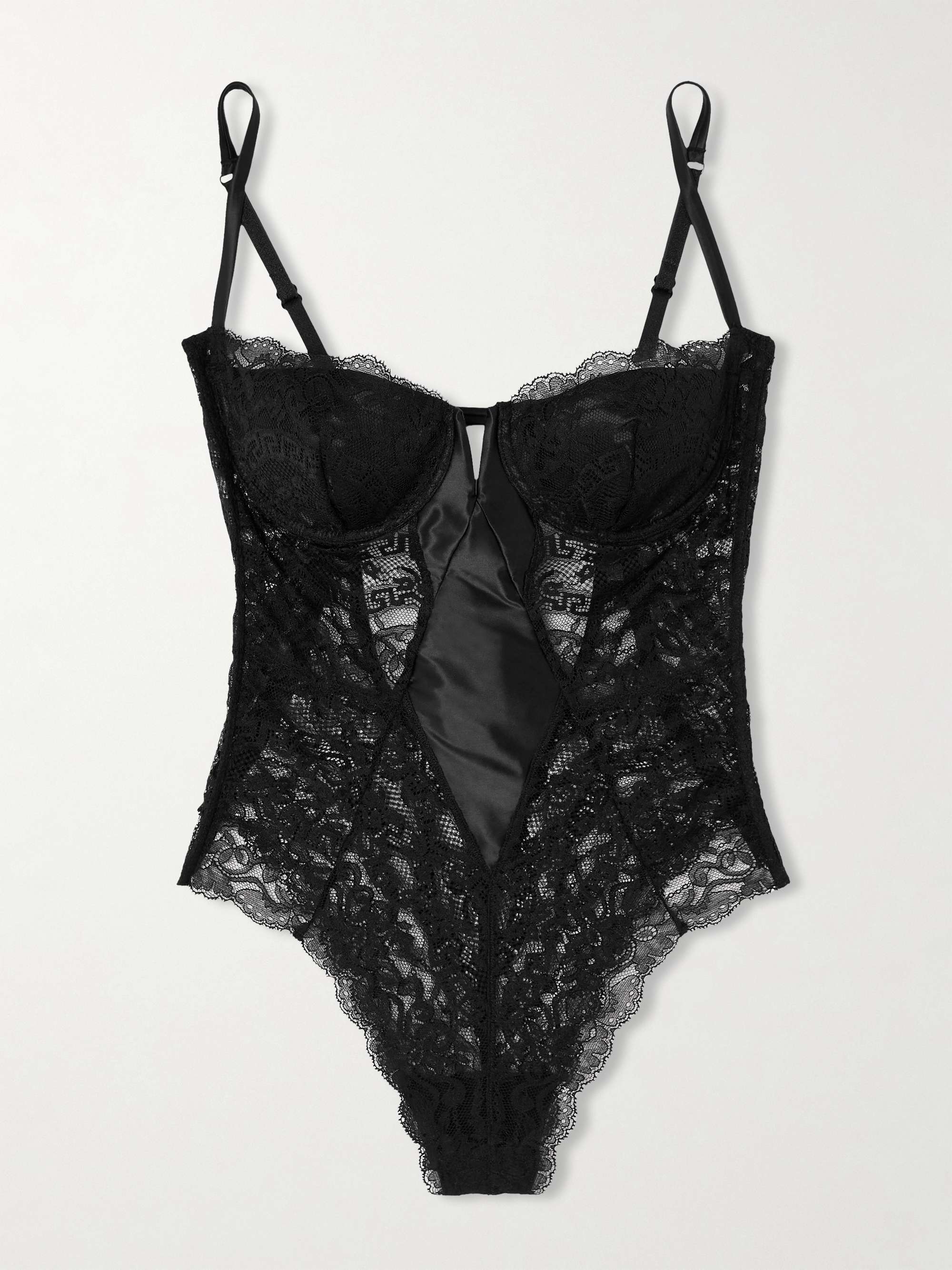VERSACE Scalloped lace and stretch satin underwired bodysuit NET