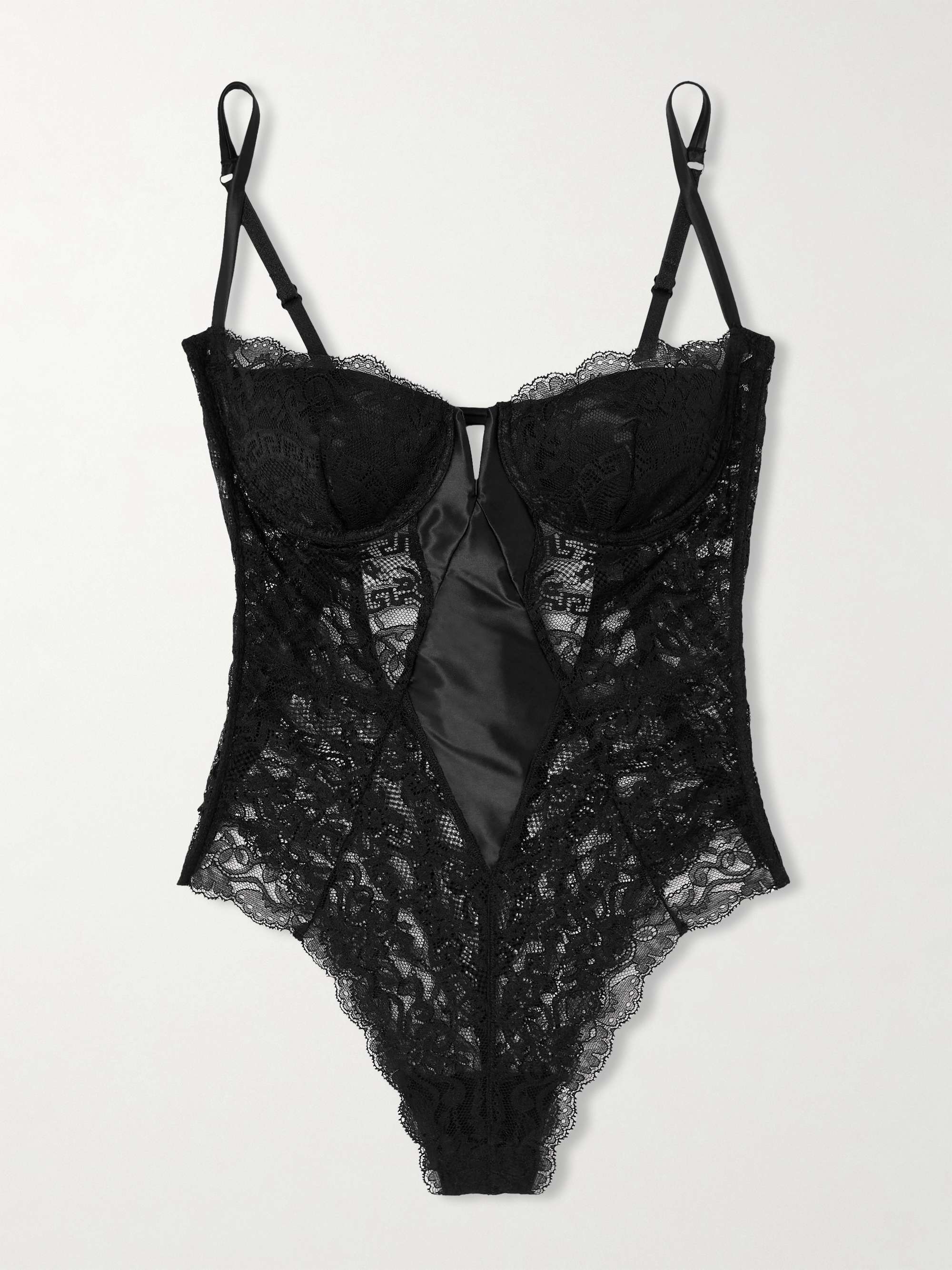 VERSACE Scalloped lace and stretch-satin underwired bodysuit