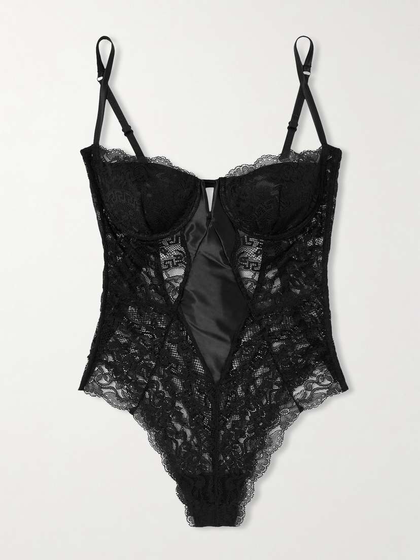 Versace Scalloped Lace And Stretch-satin Underwired Bodysuit