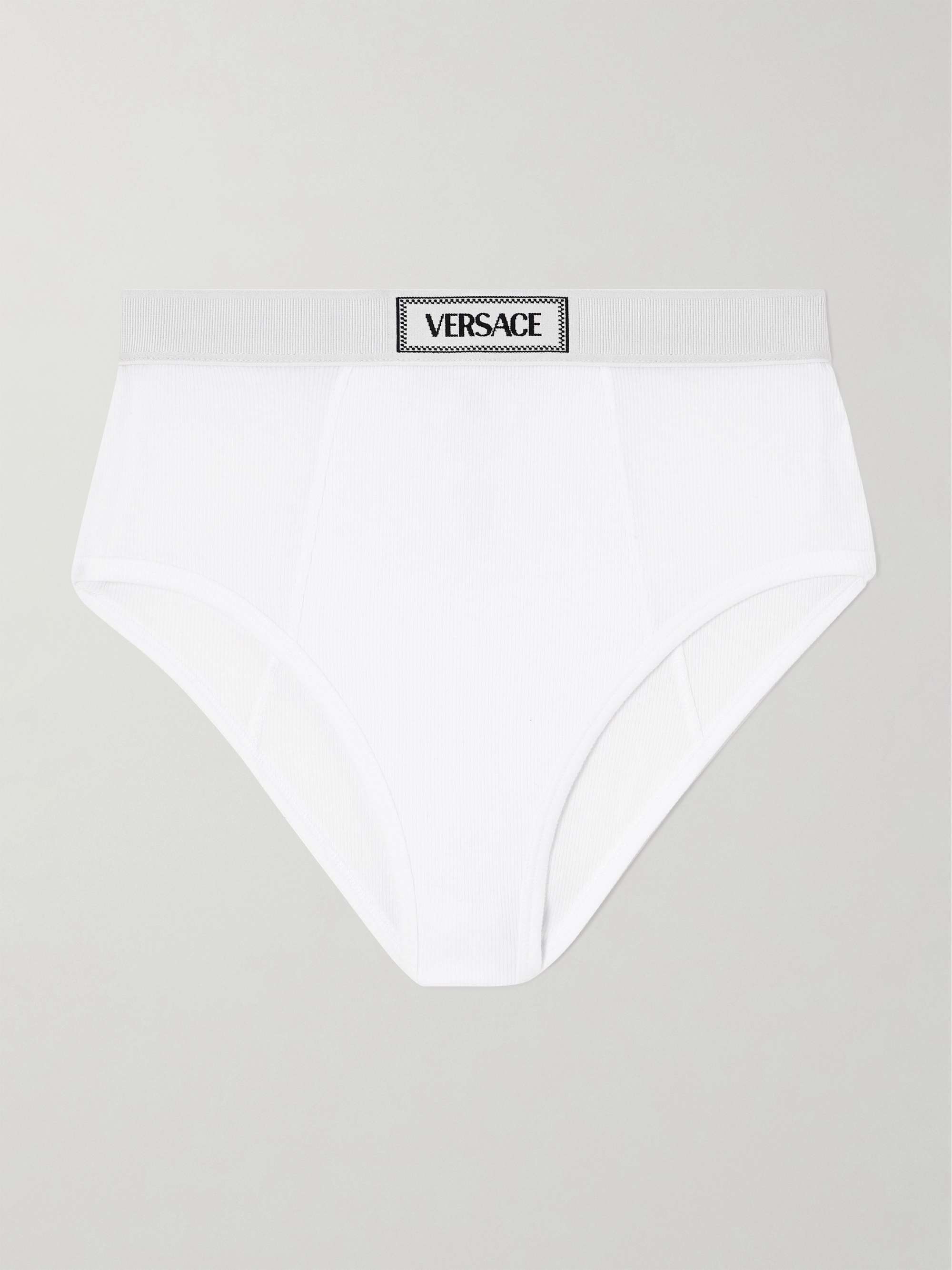 VERSACE Ribbed stretch-cotton briefs | NET-A-PORTER