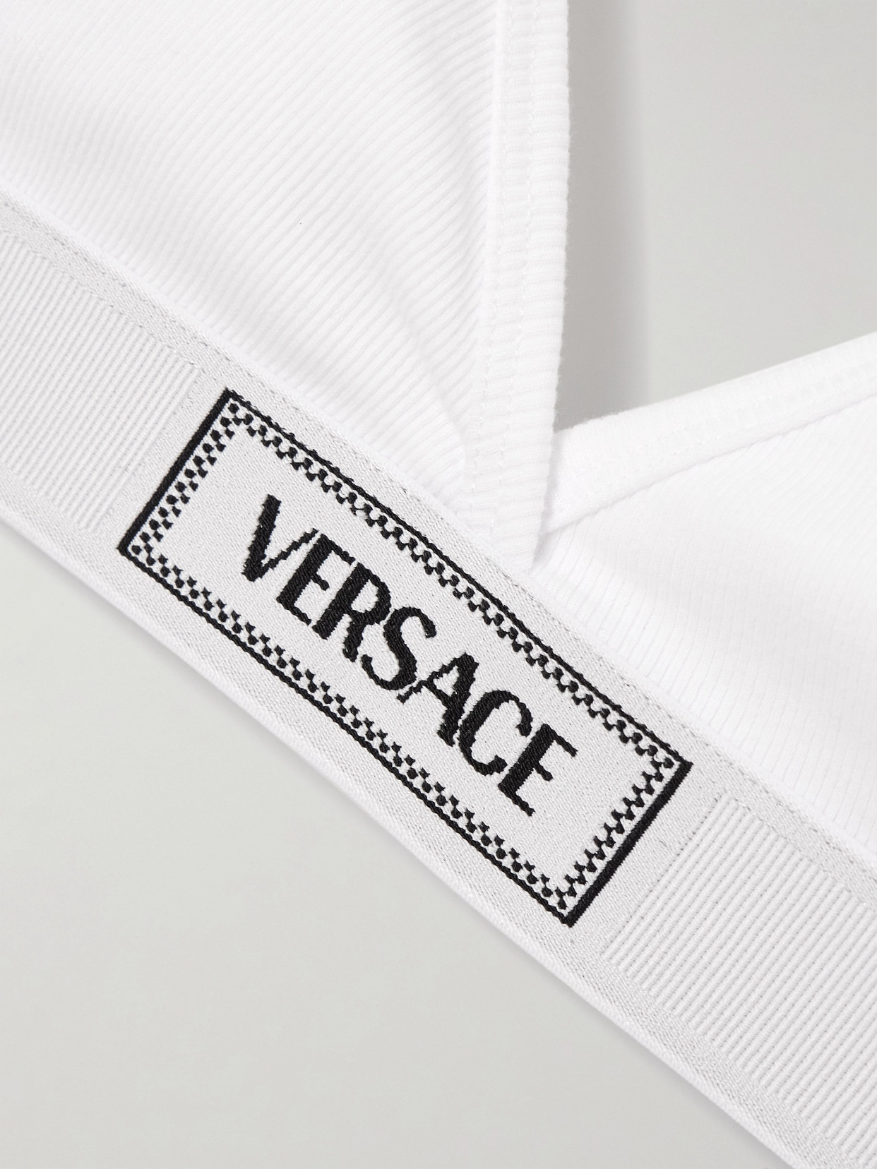 Versace Ribbed Stretch-cotton Soft-cup Triangle Bra In White