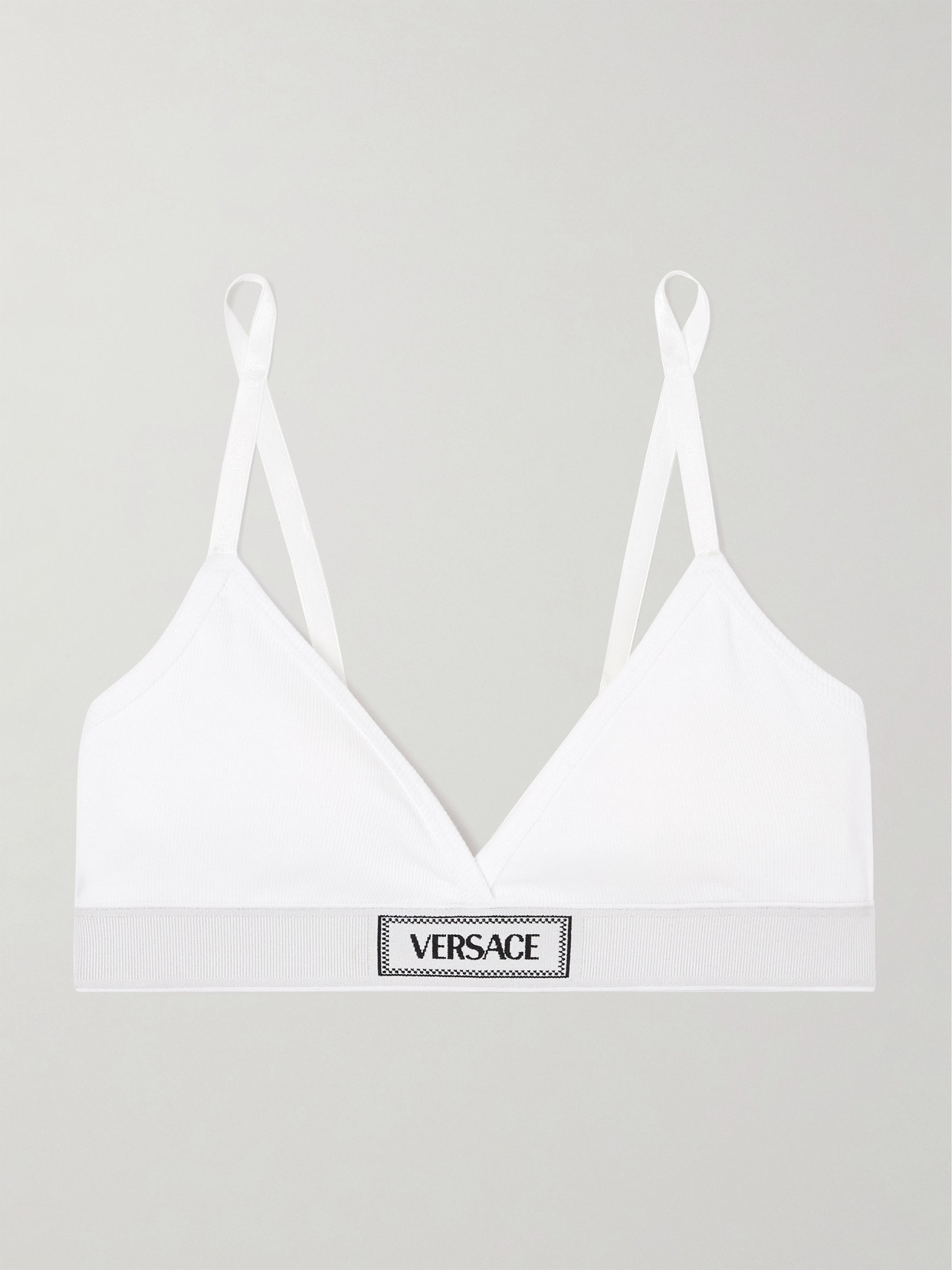 Versace Ribbed Stretch-cotton Soft-cup Triangle Bra In White