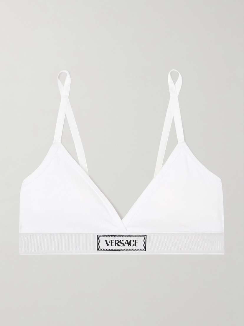 Versace Ribbed Stretch-cotton Soft-cup Triangle Bra
