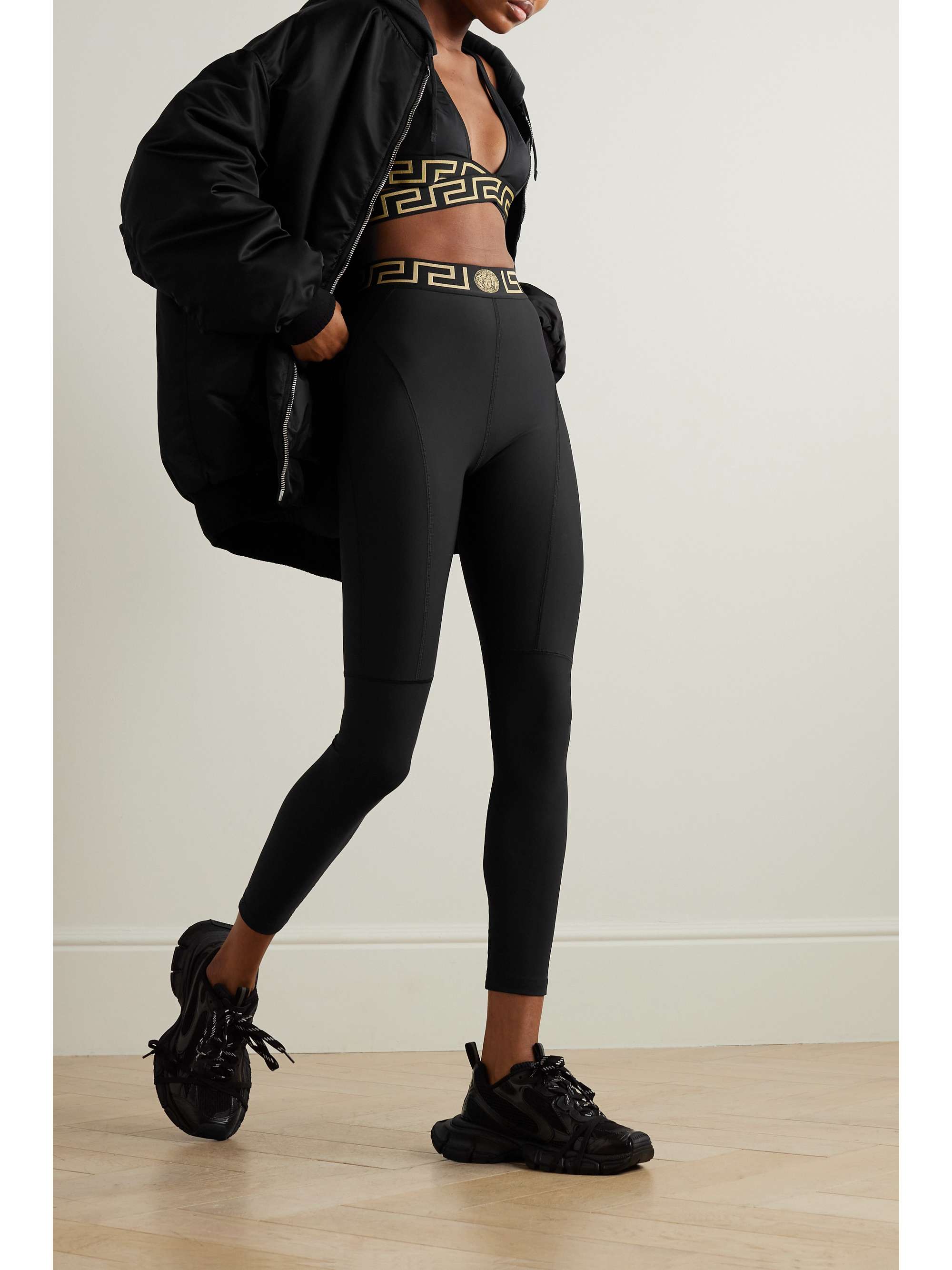 VERSACE Paneled stretch-jersey leggings