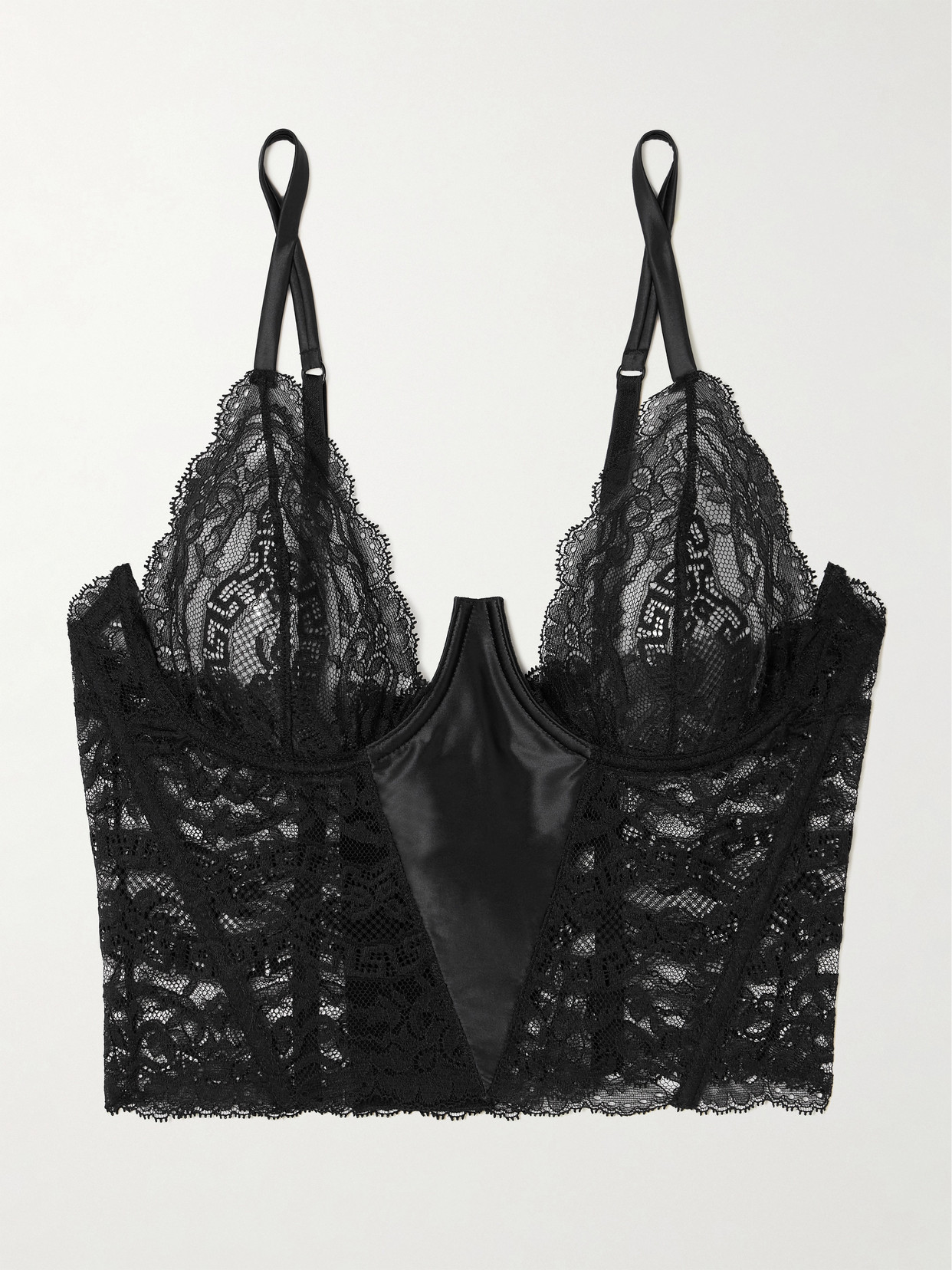 Versace Lace And Stretch-satin Underwired Bustier - Black