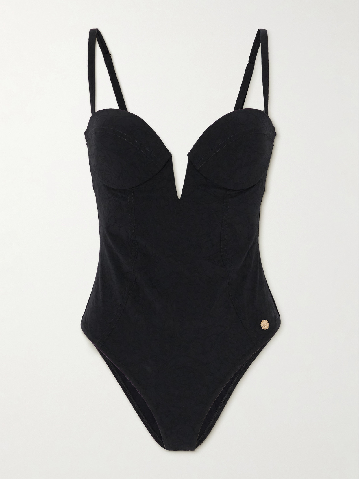 Versace Embellished Jacquard Swimsuit In Black