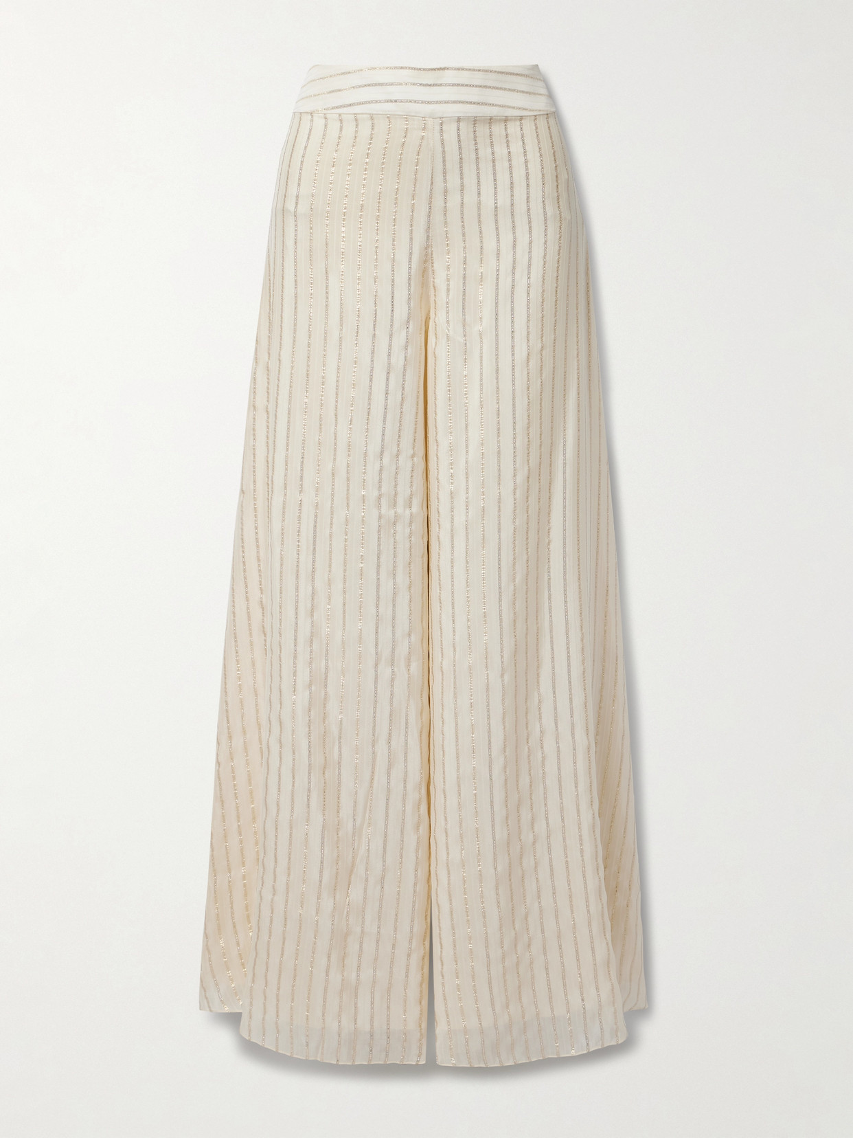 Shop Johanna Ortiz + Net Sustain Striped Metallic Silk-voile Wide-leg Pants In Cream