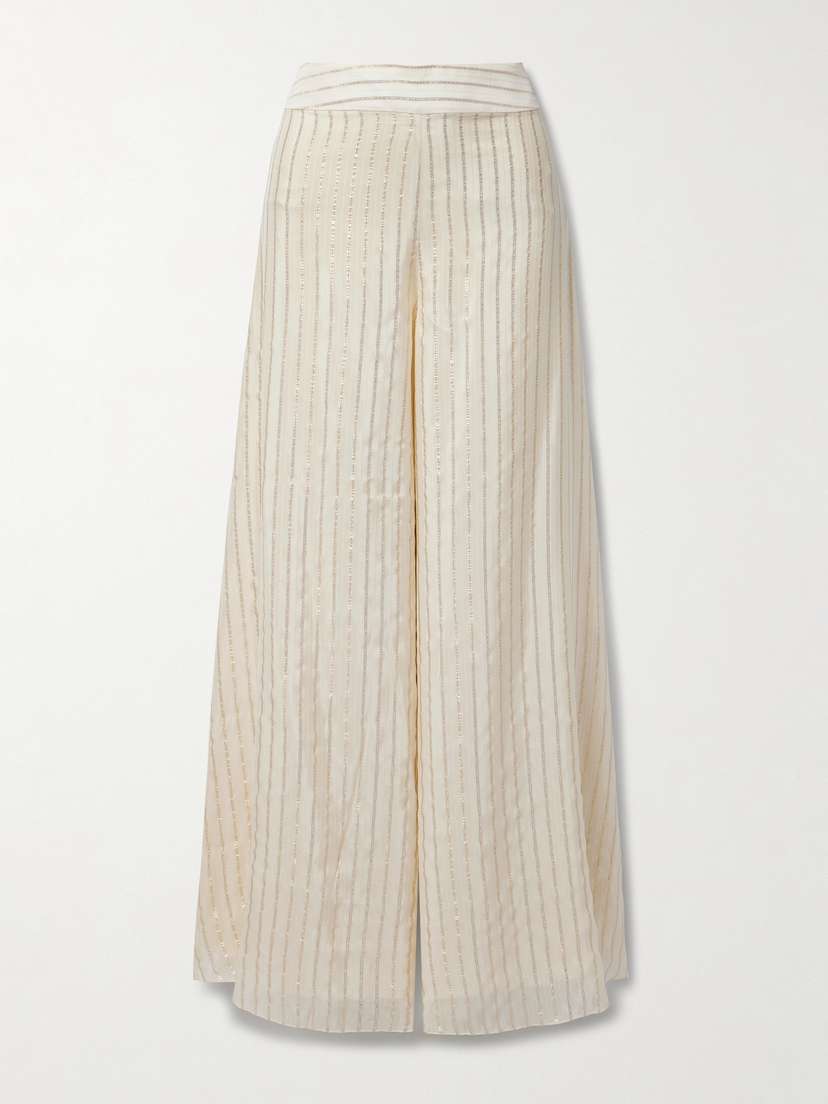 Johanna Ortiz + Net Sustain Striped Metallic Silk-voile Wide-leg Pants