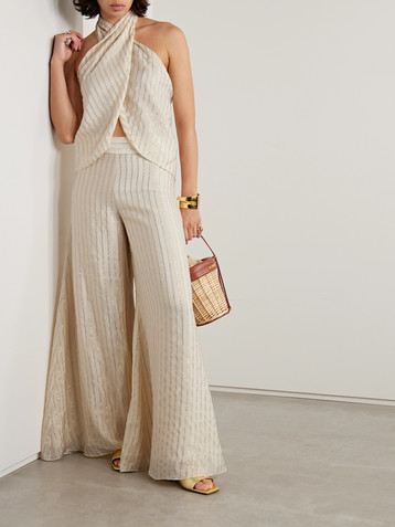 Johanna Ortiz + NET SUSTAIN striped metallic silk-voile wide-leg pants