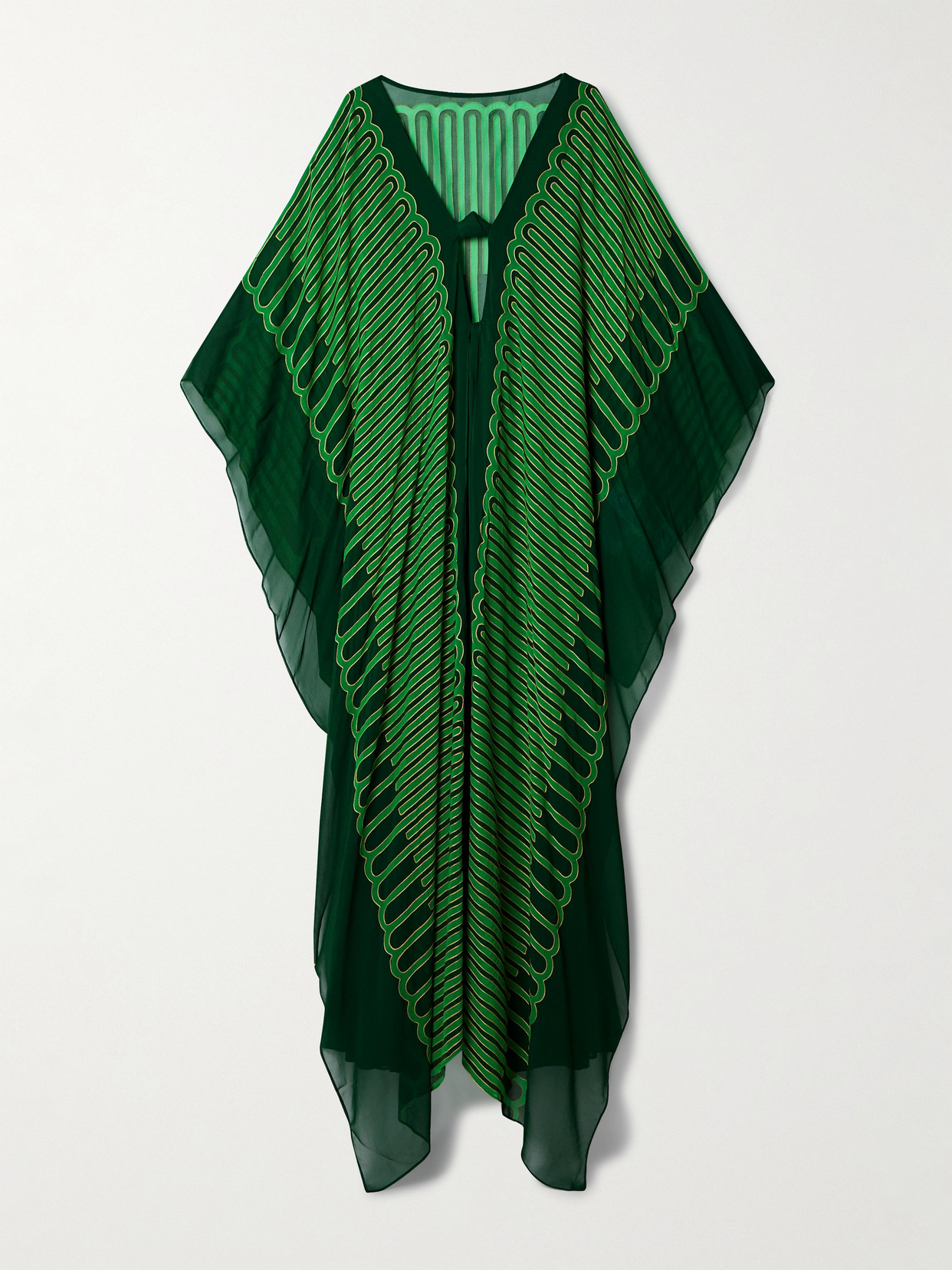 Johanna Ortiz + Net Sustain Tejiendo El Tropico Embroidered Printed Chiffon Maxi Dress - Green